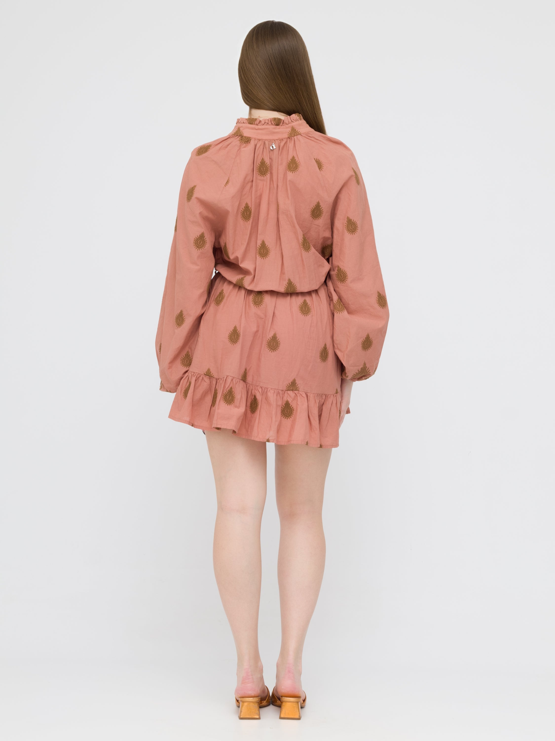 DIXIE - mini dress terracotta con motivi marroni