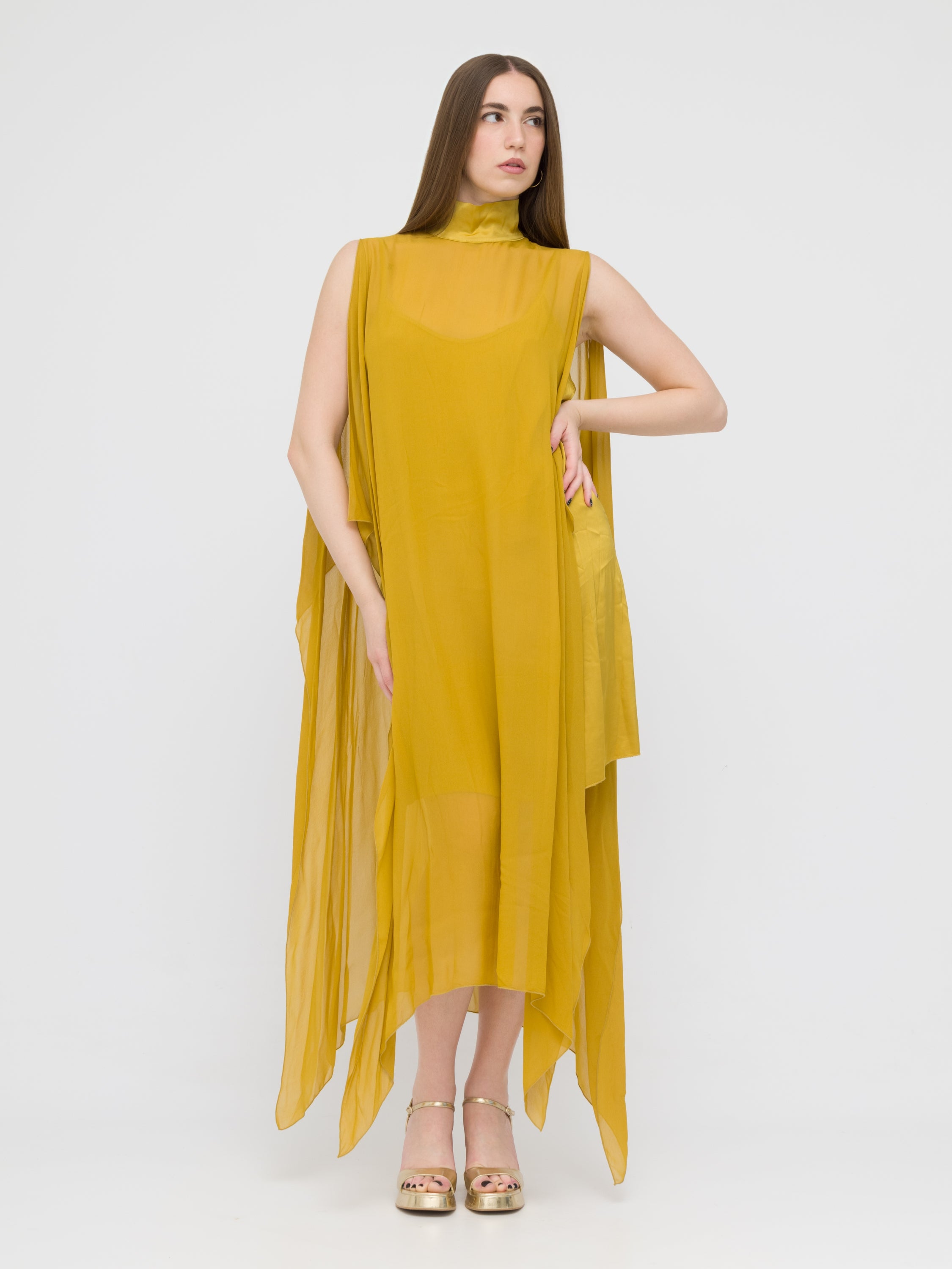 DIXIE- abito blusa con cinta senape