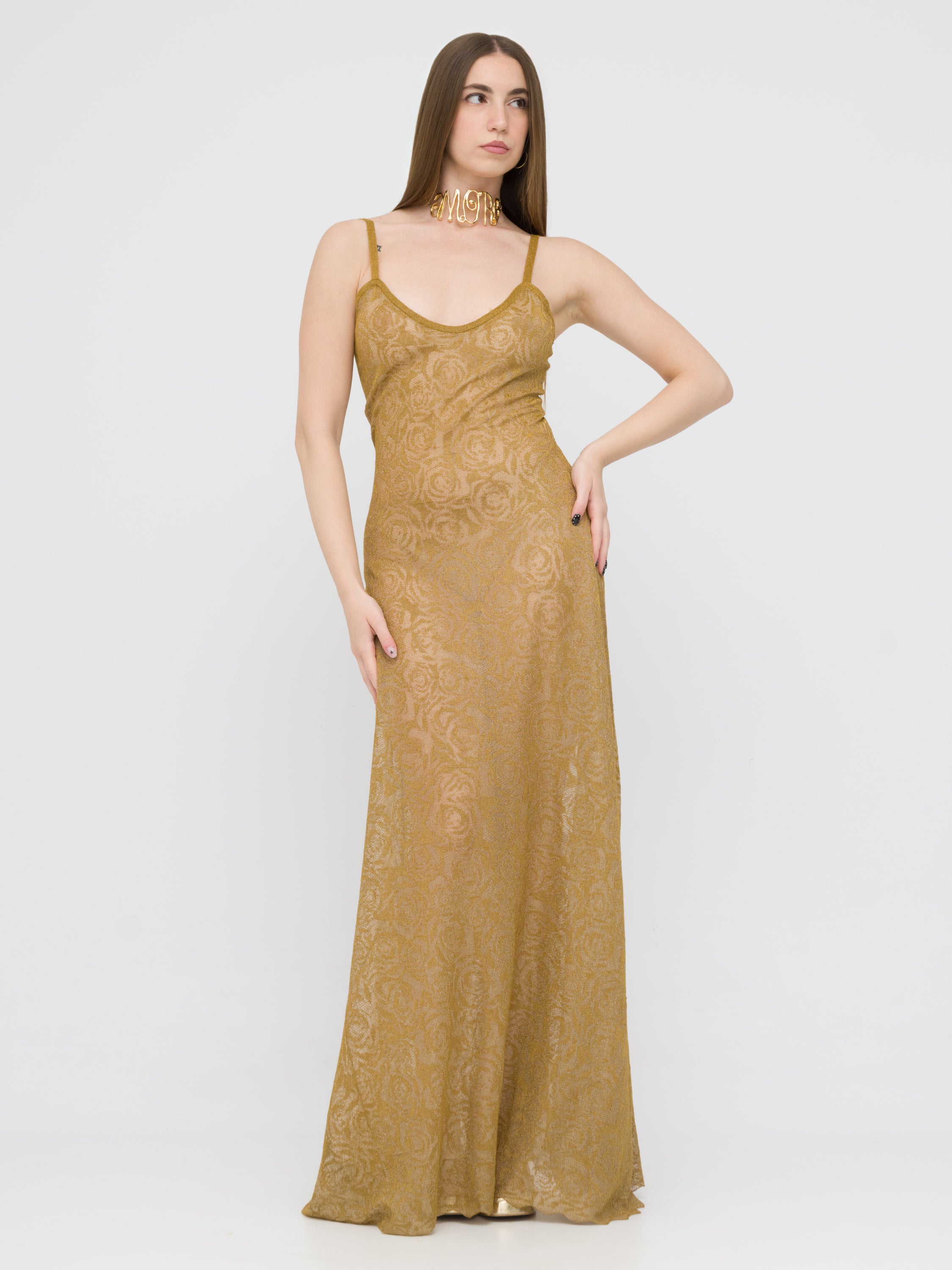 BLUEGIRL - maxi dress con trasparenze gold