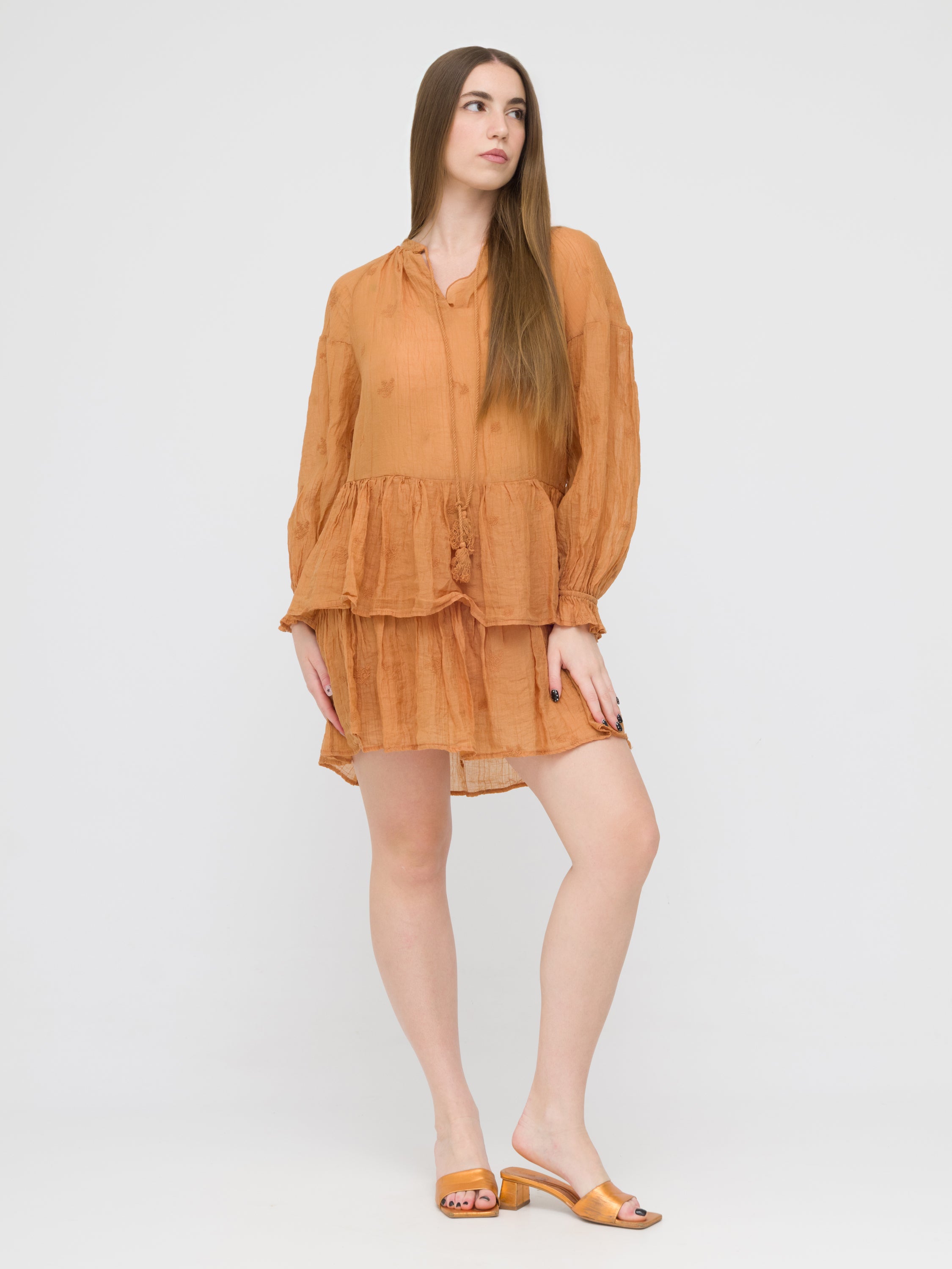 DIXIE - mini dress arancione con design a balze