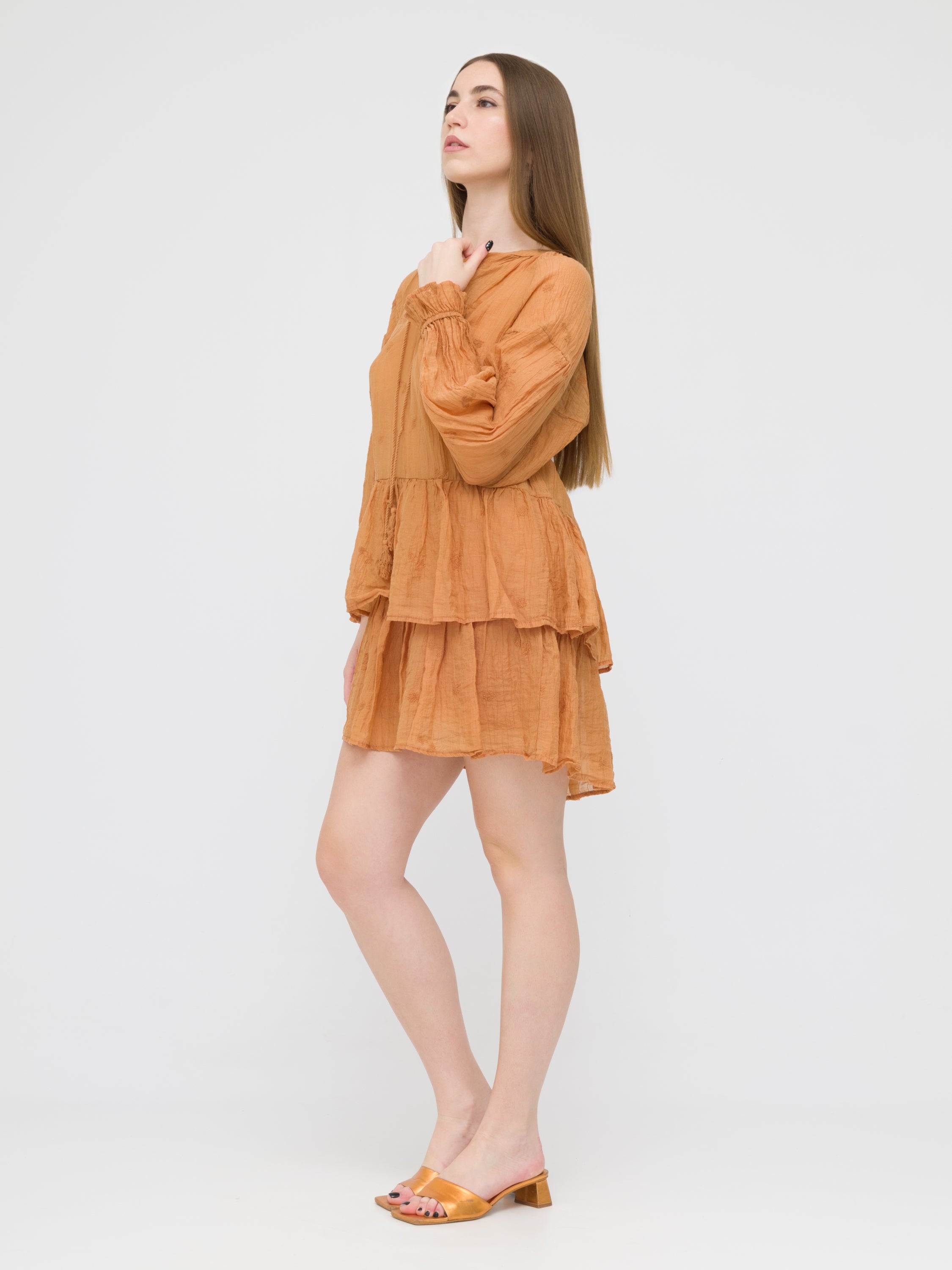 DIXIE - mini dress arancione con design a balze