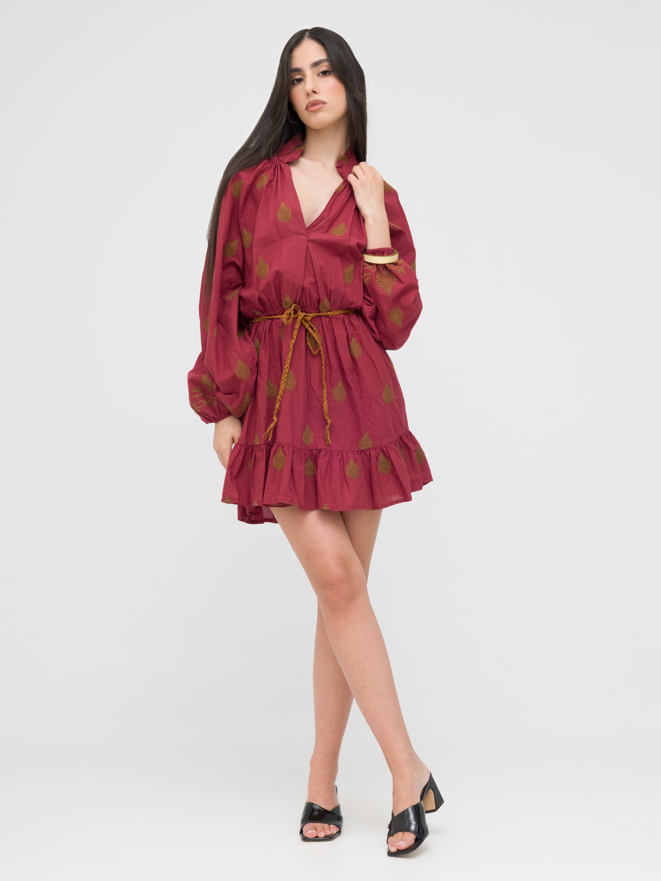 DIXIE- mini dress con laccio regolabile bordeaux