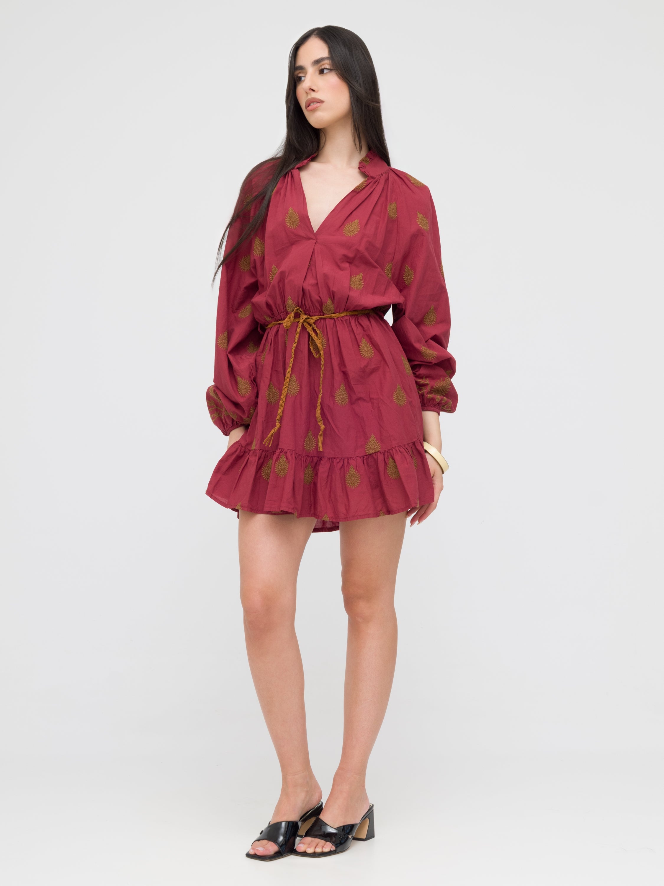 DIXIE- mini dress con laccio regolabile bordeaux