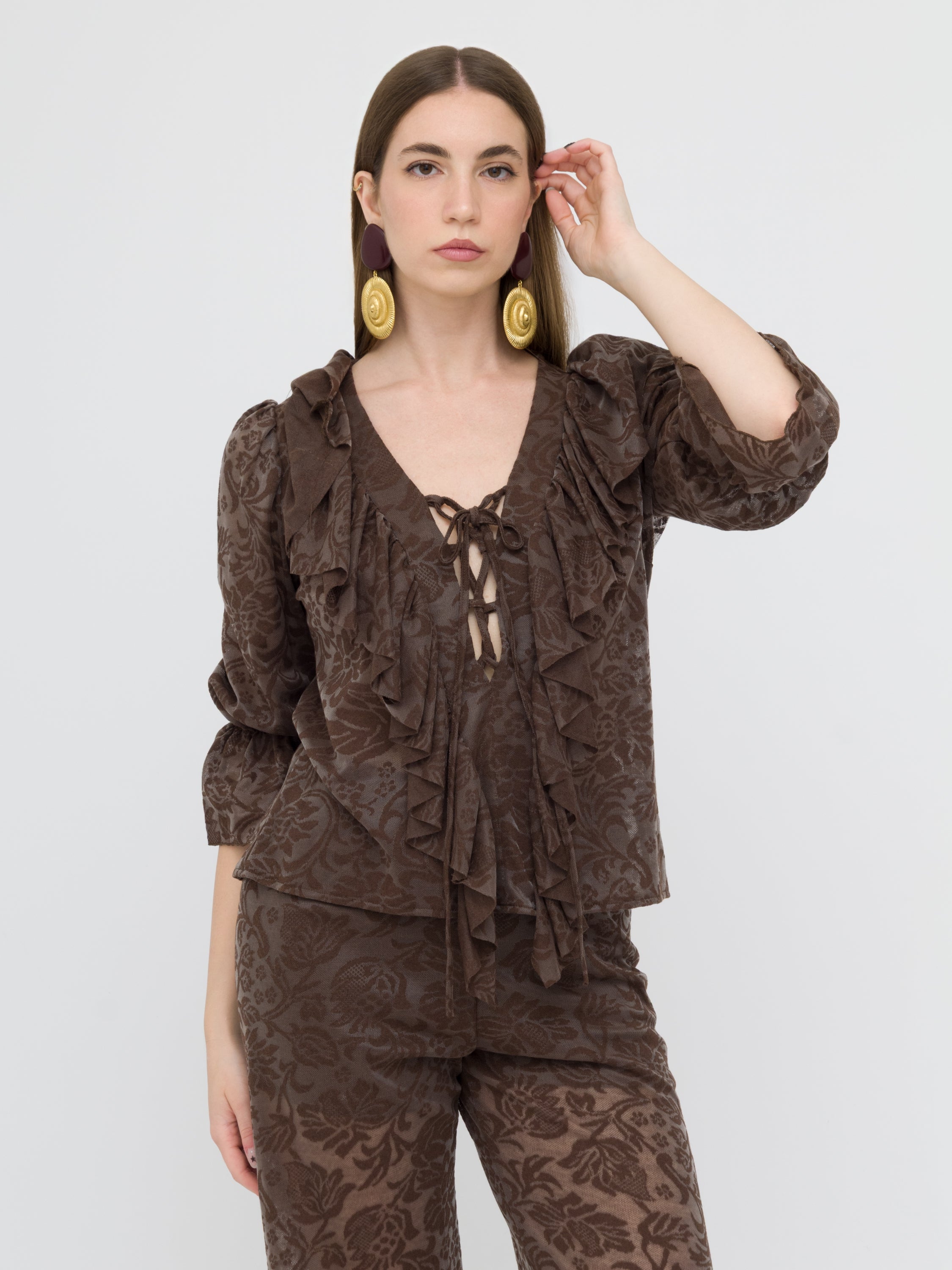DIXIE - camicia in pizzo brown