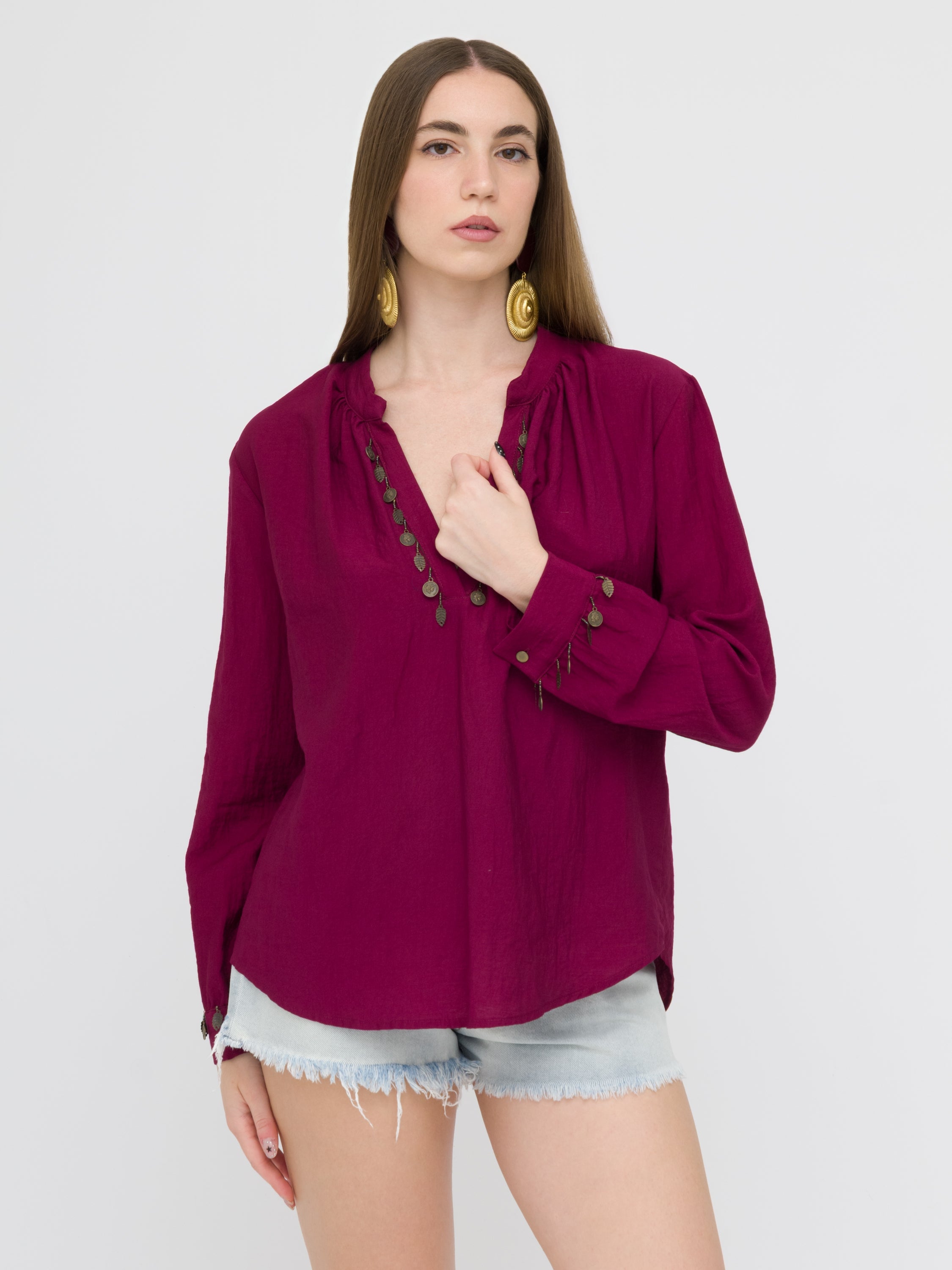 DIXIE - blusa burgundi dettagli bijoux
