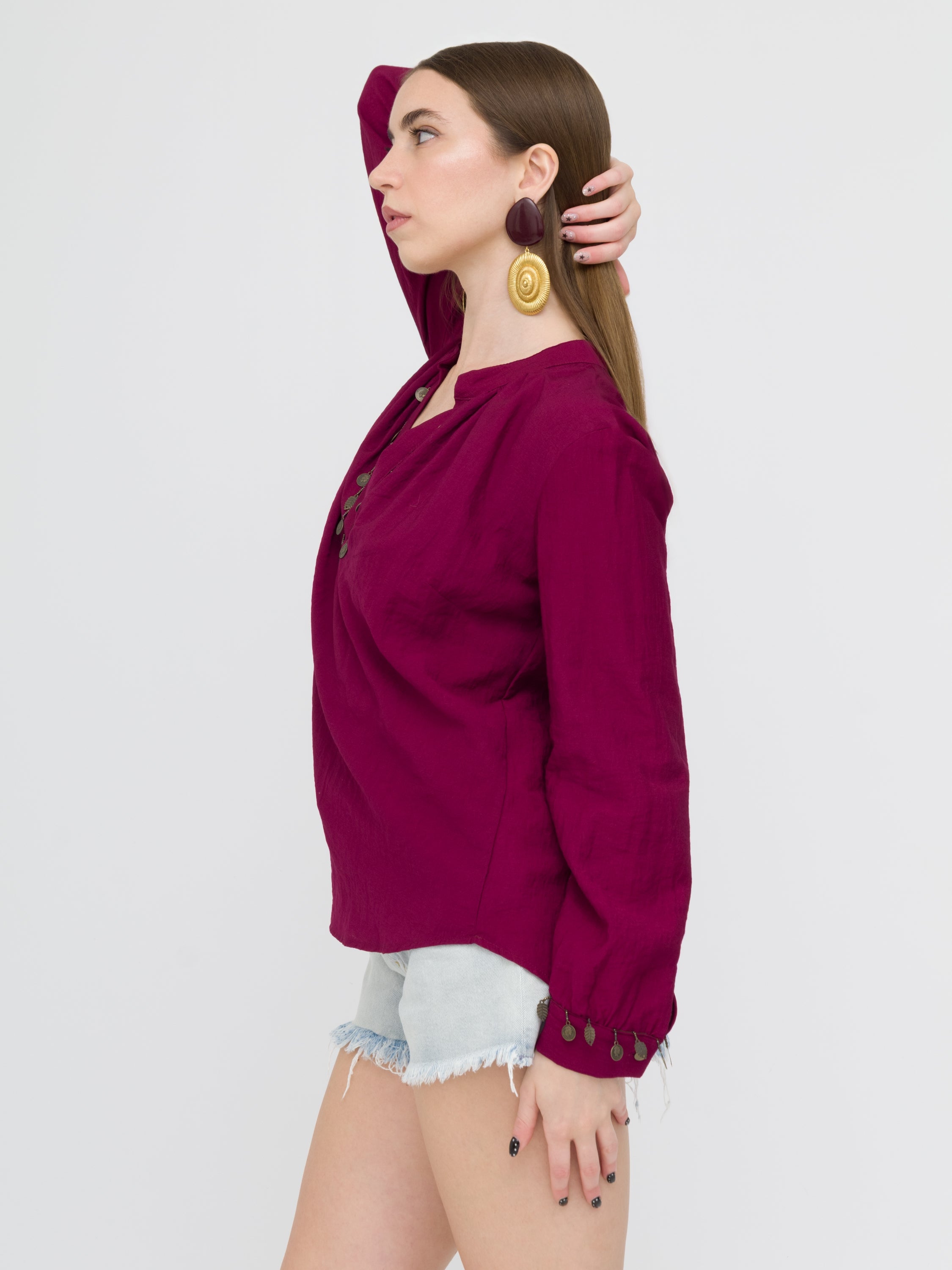 DIXIE - blusa burgundi dettagli bijoux