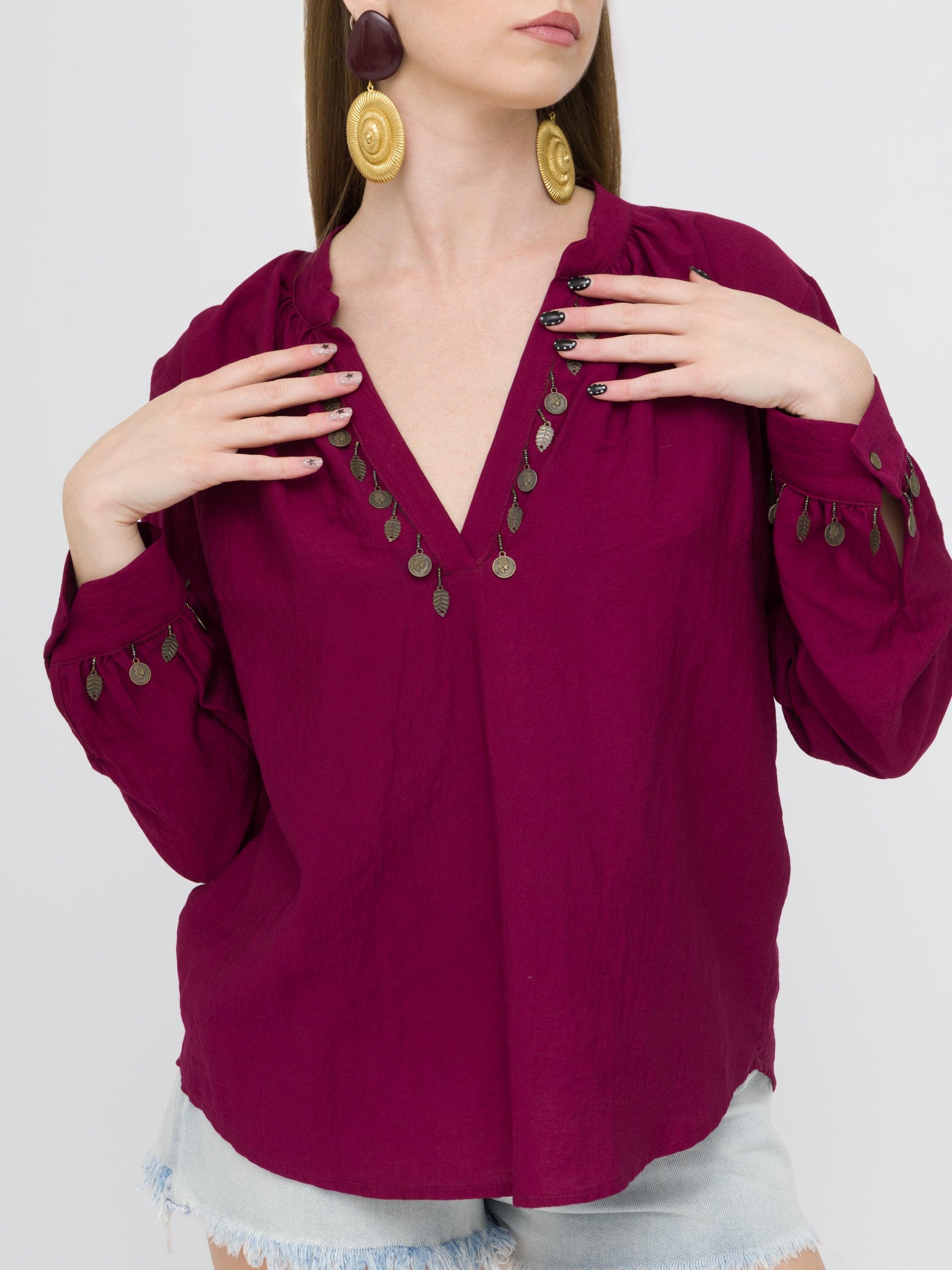 DIXIE - blusa burgundi dettagli bijoux