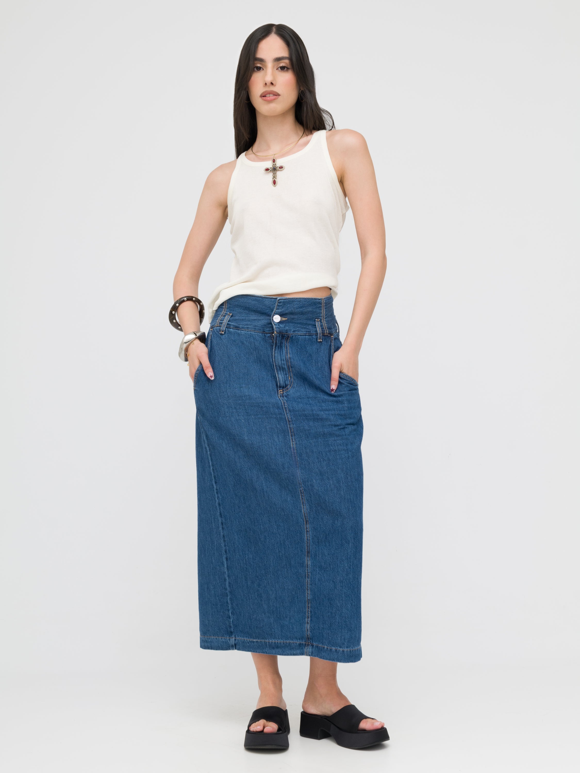 EMMA & GAIA - midi skirt in denim blu.