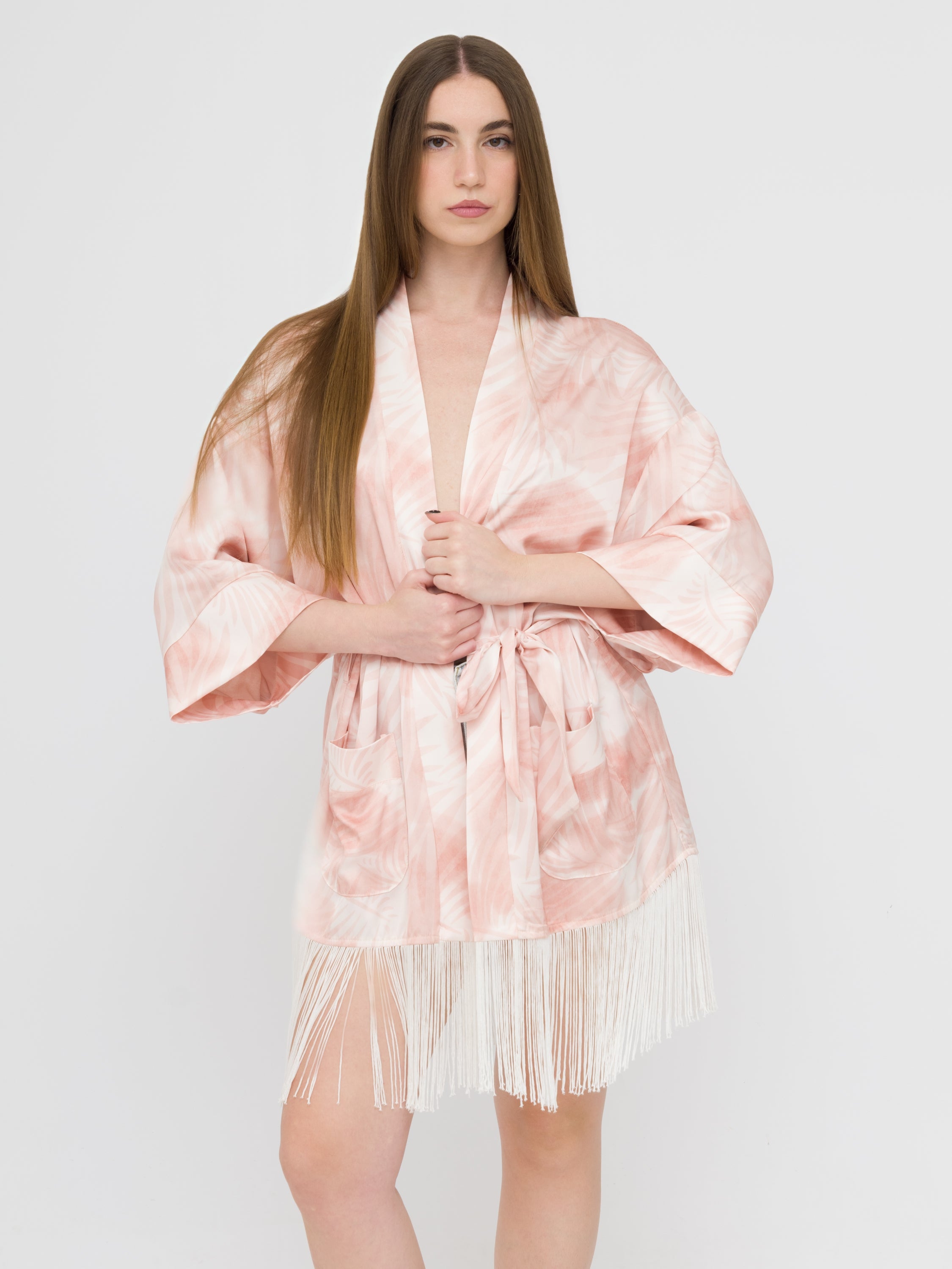 CELYE - kimono con frange pink
