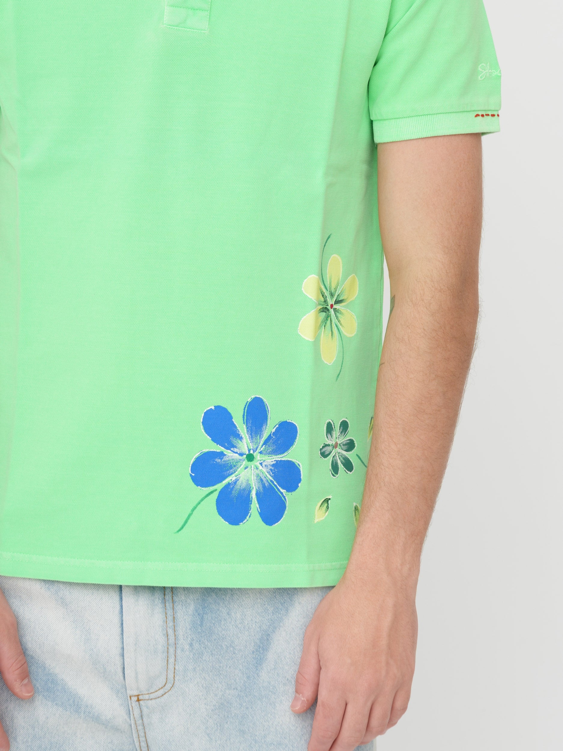SHOCKLY - t-shirt polo verde stampa flowers
