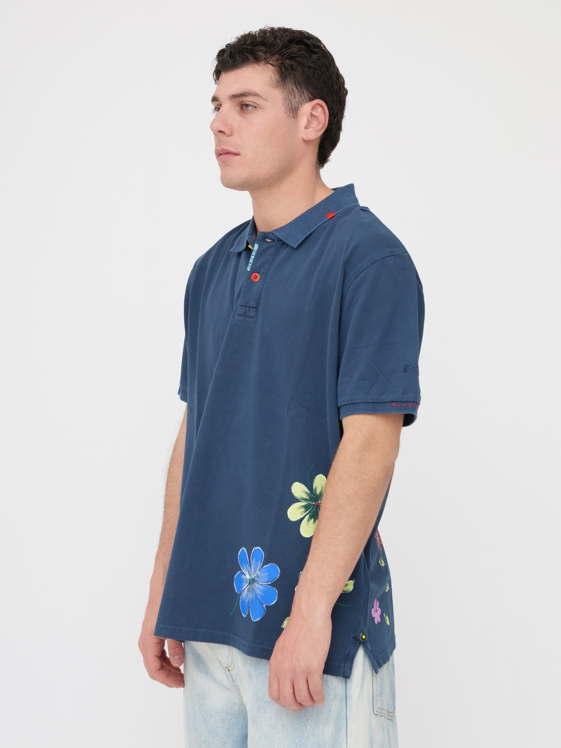 SHOCKLY - T- shirt polo blu stampa flowers