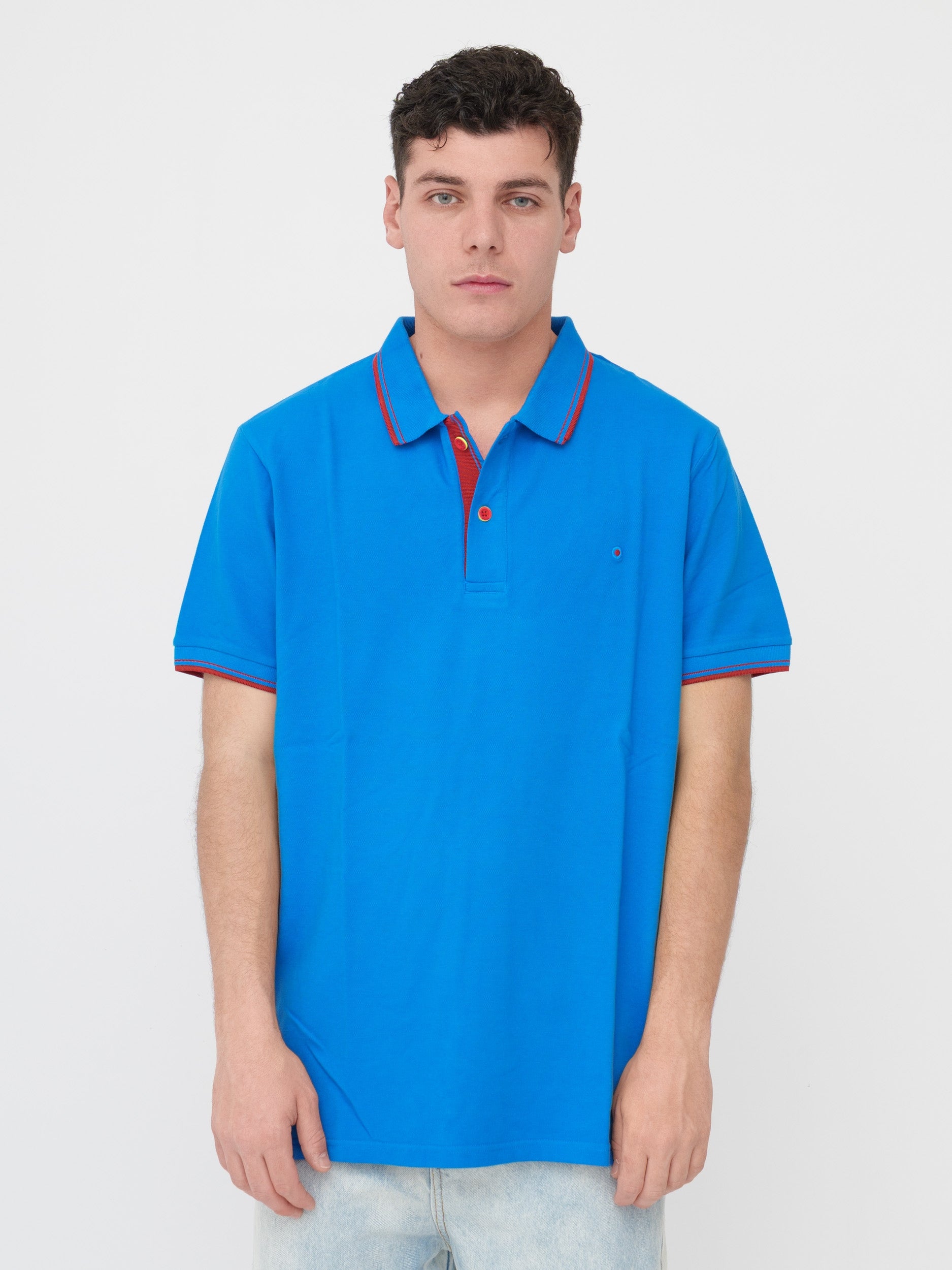 SHOCKLY - T- shirt polo azzurra dettagli rossi