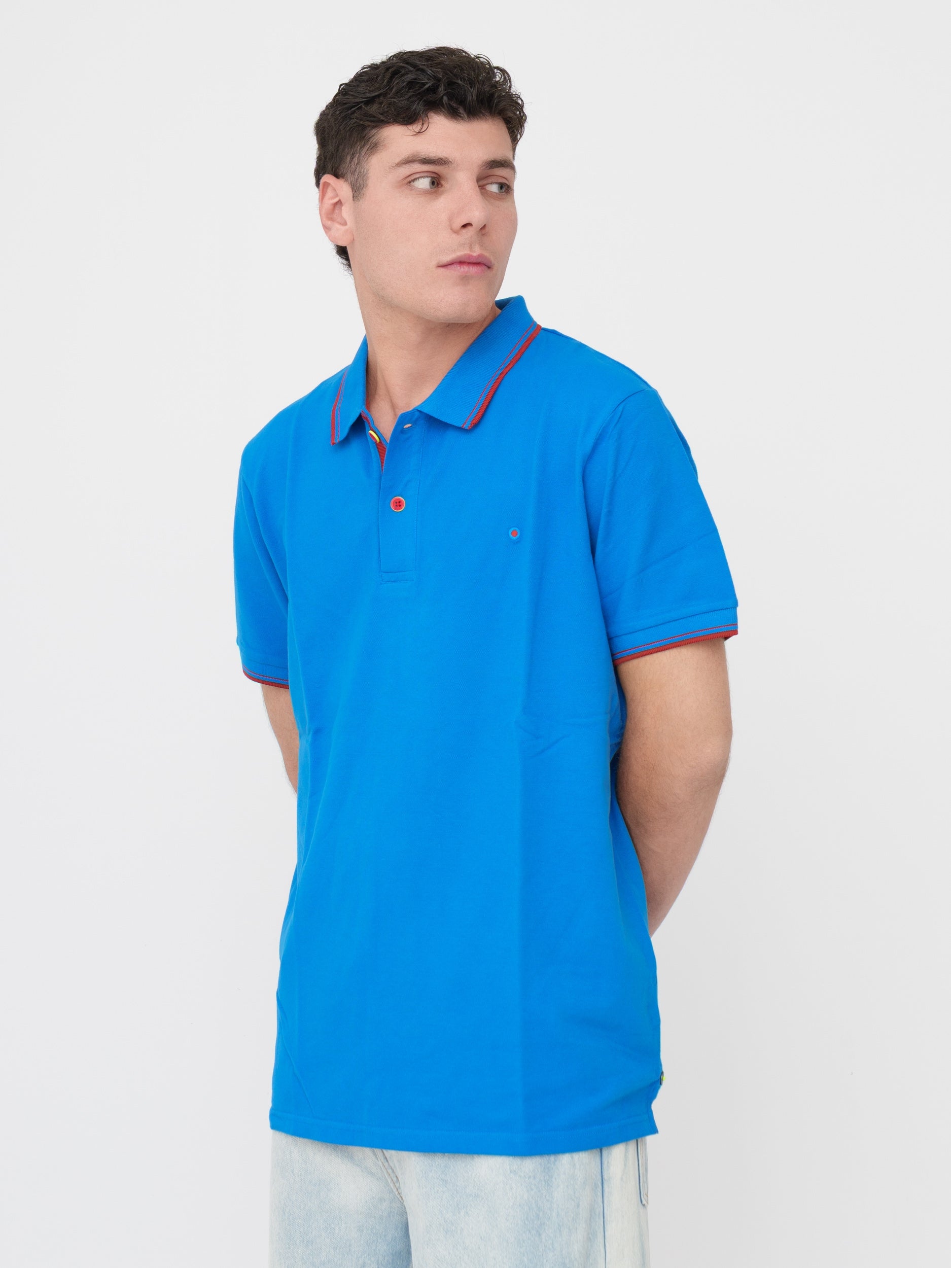 SHOCKLY - T- shirt polo azzurra dettagli rossi