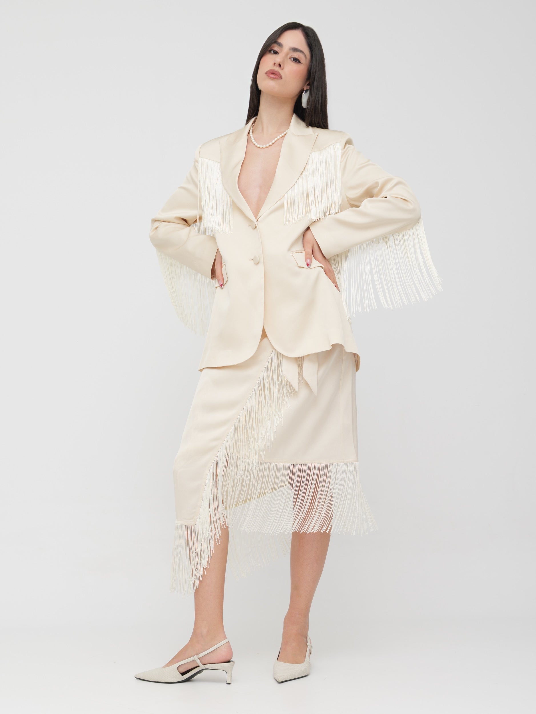 EMMA & GAIA - tailleur con gonna burro frange