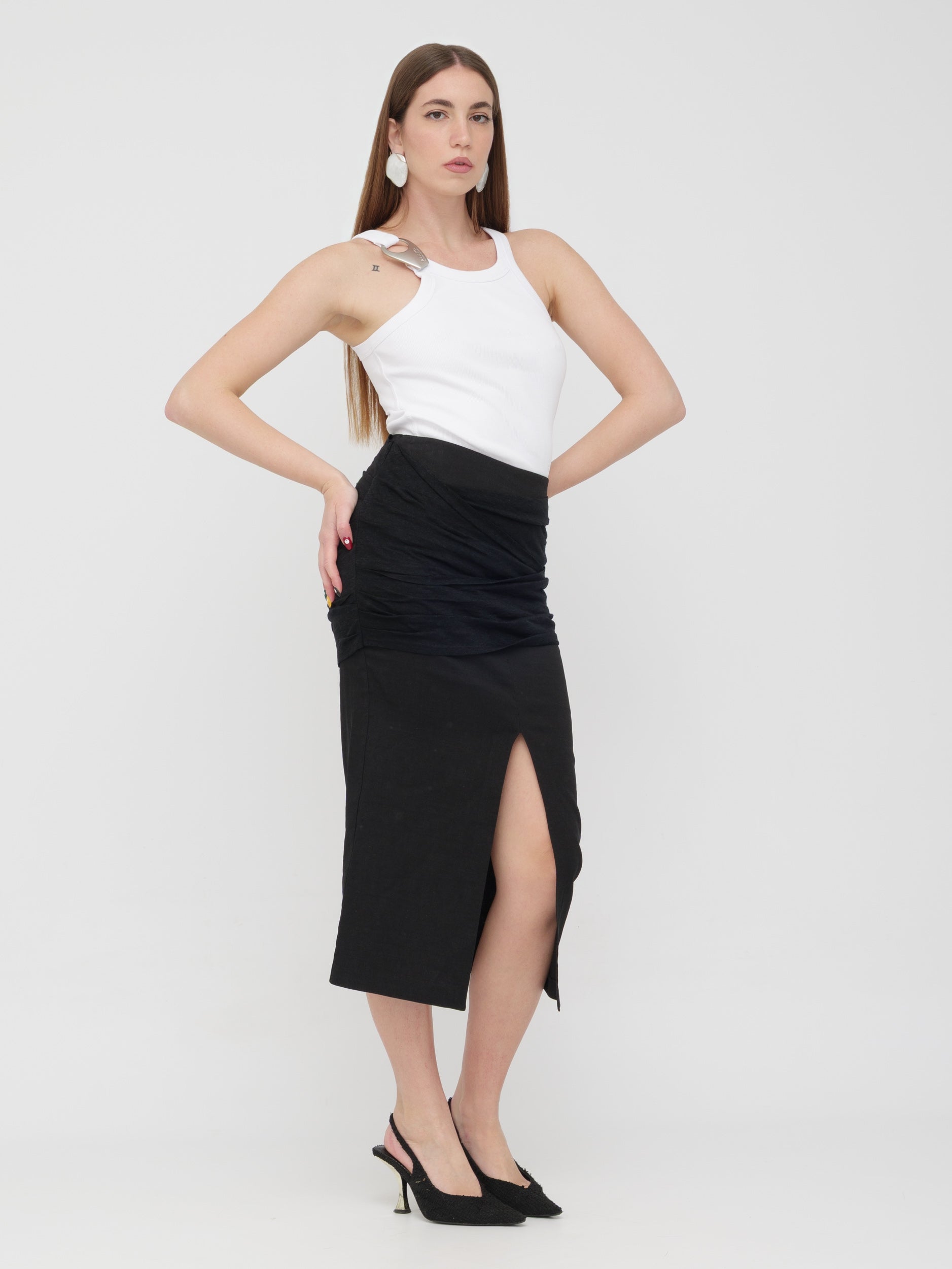 PINKO - gonna midi con spacco nera
