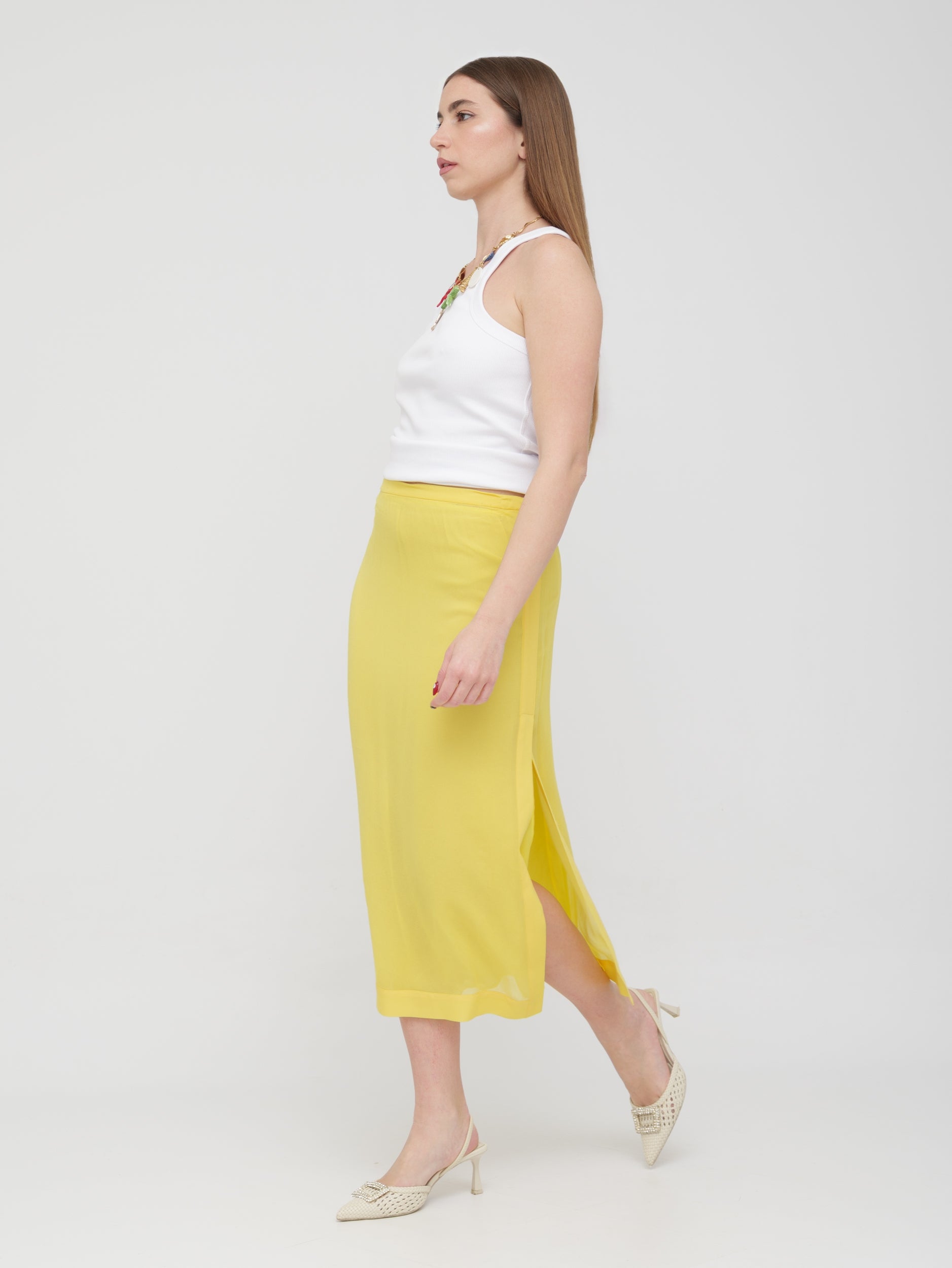 PINKO - gonna midi gialla spacco laterale