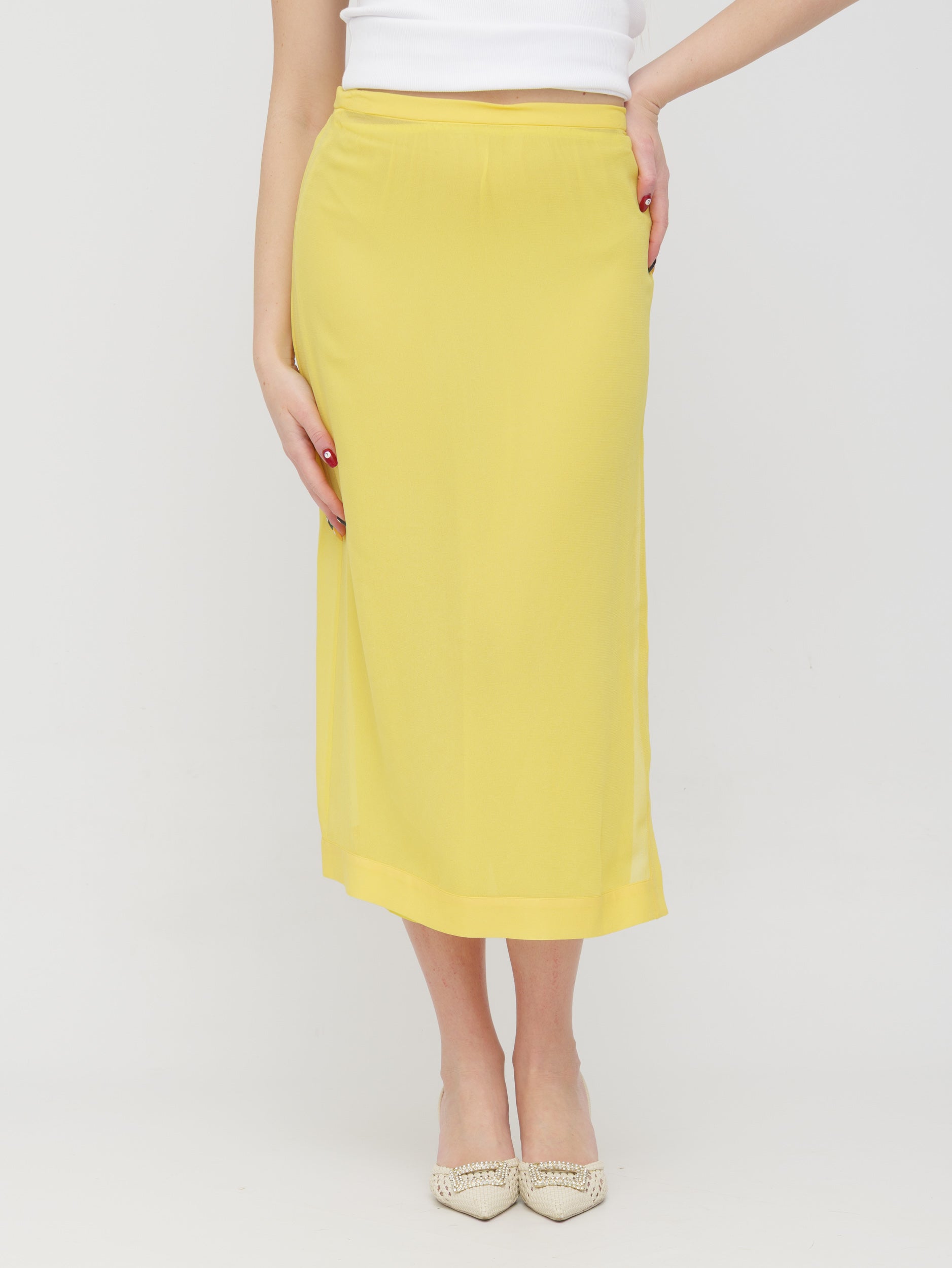 PINKO - gonna midi gialla spacco laterale