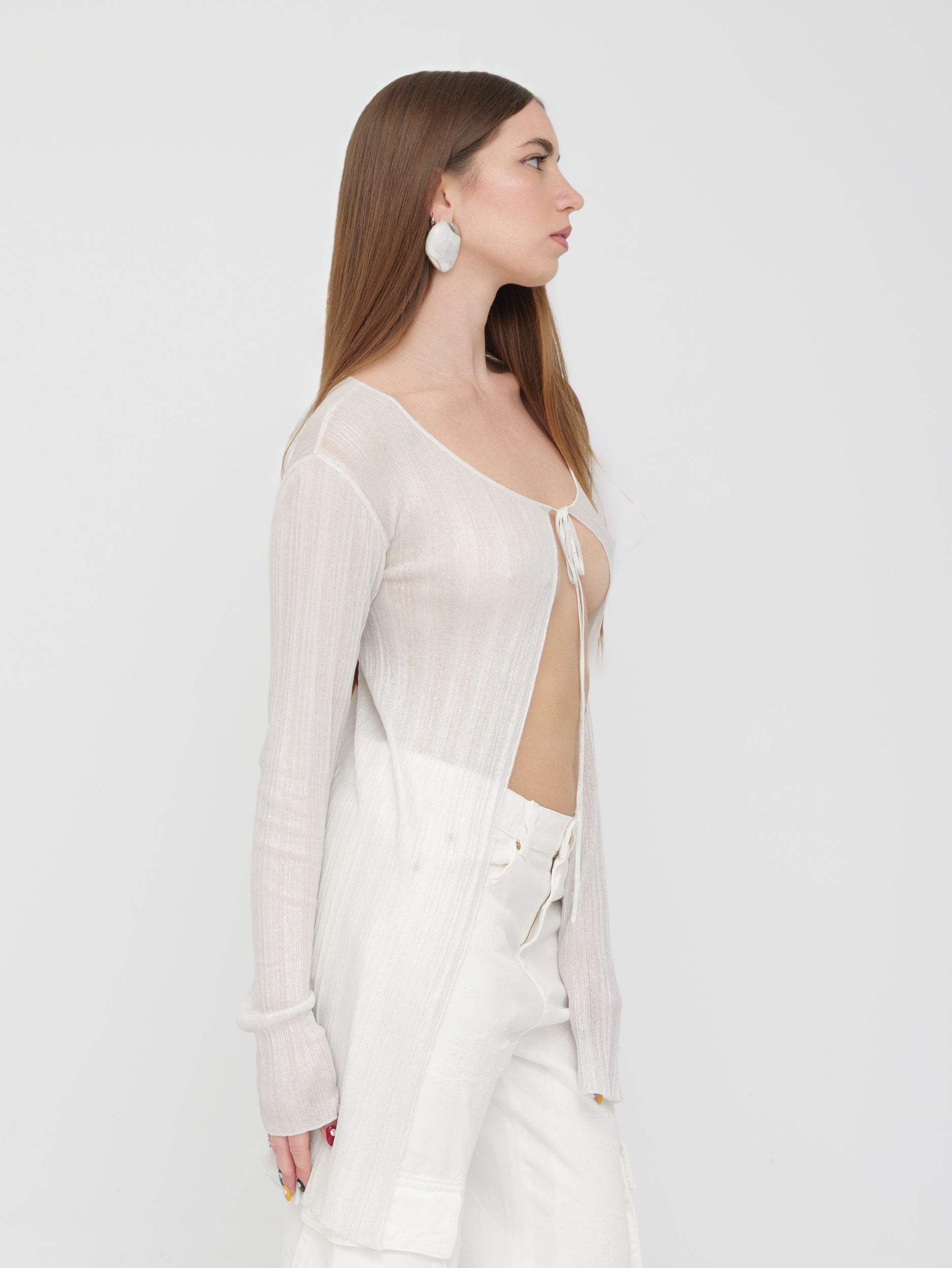PINKO - cardigan trasparente grigio chiaro
