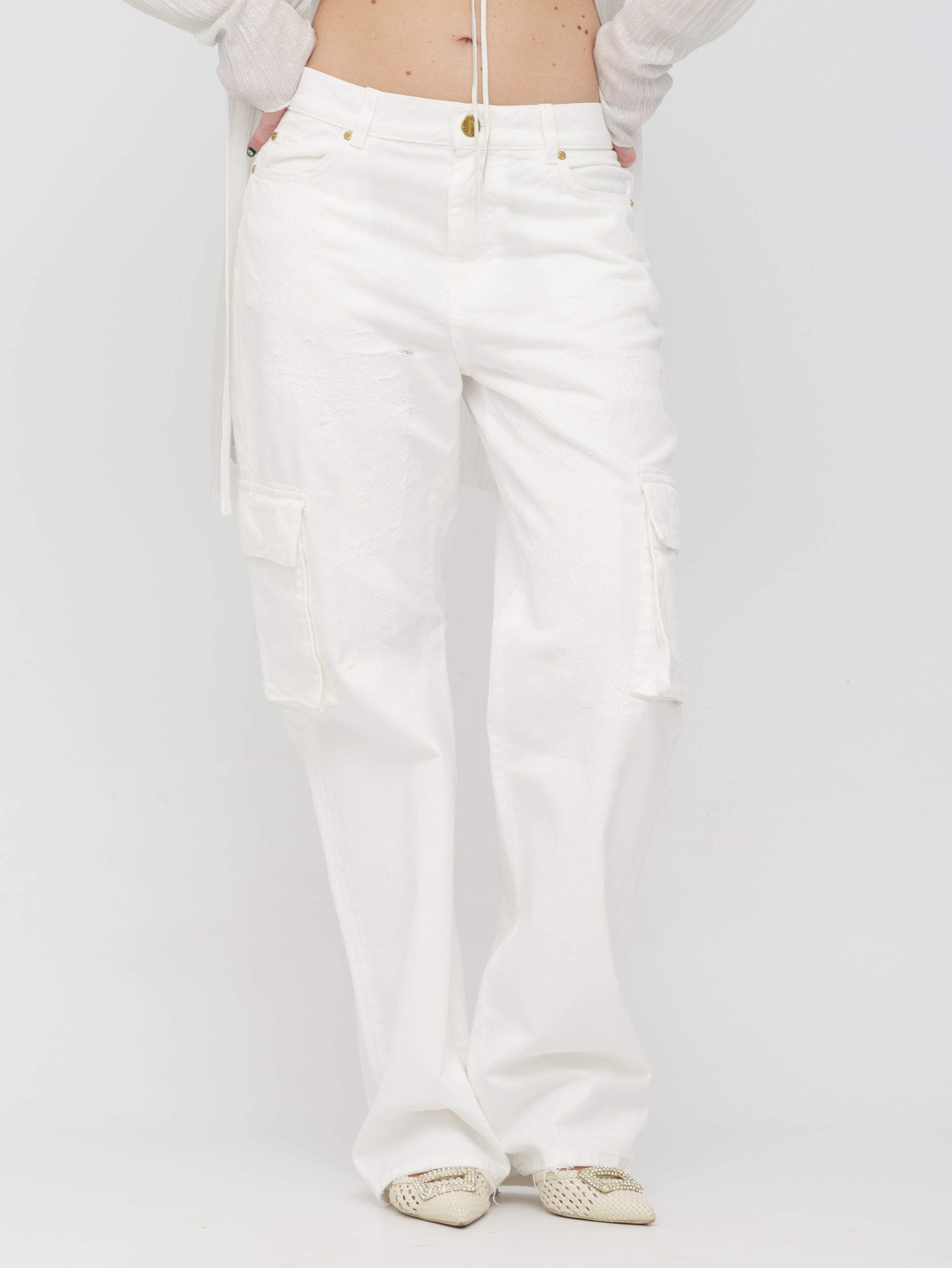 PINKO - pantalone cargo bianco