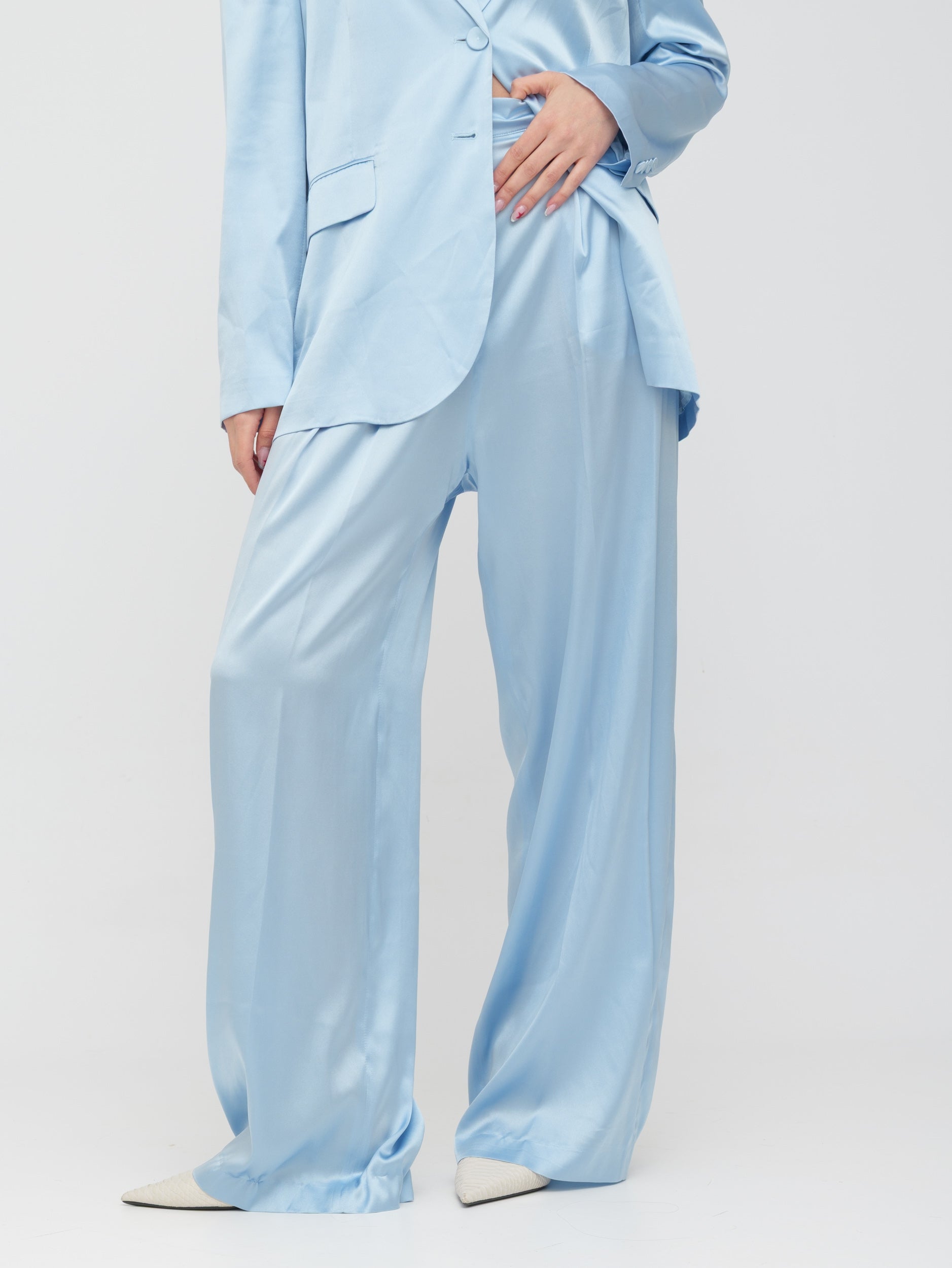 EMMA & GAIA - pantalone wide leg azzurro