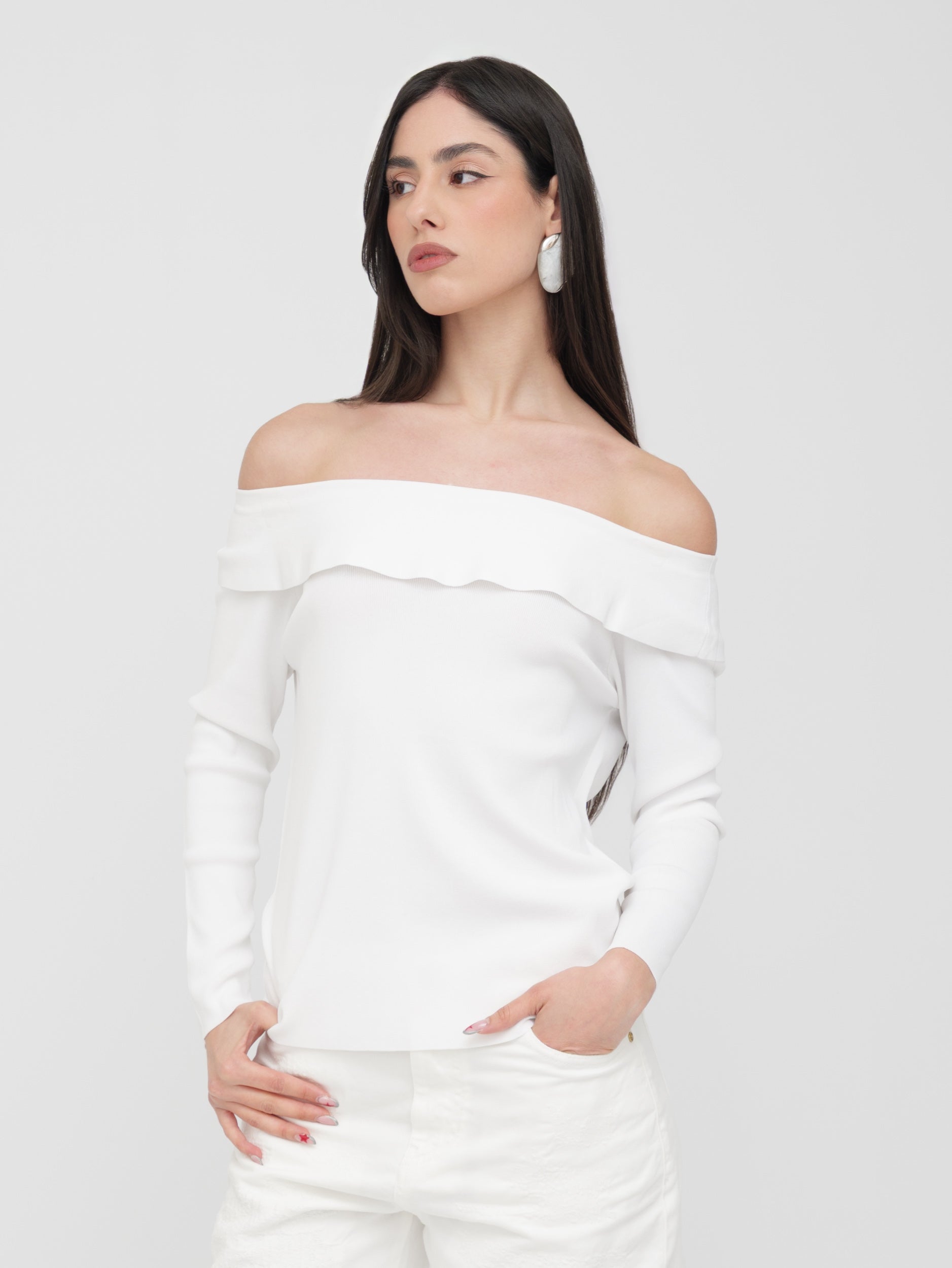 EMMA & GAIA - pullover bianco scollo a barca