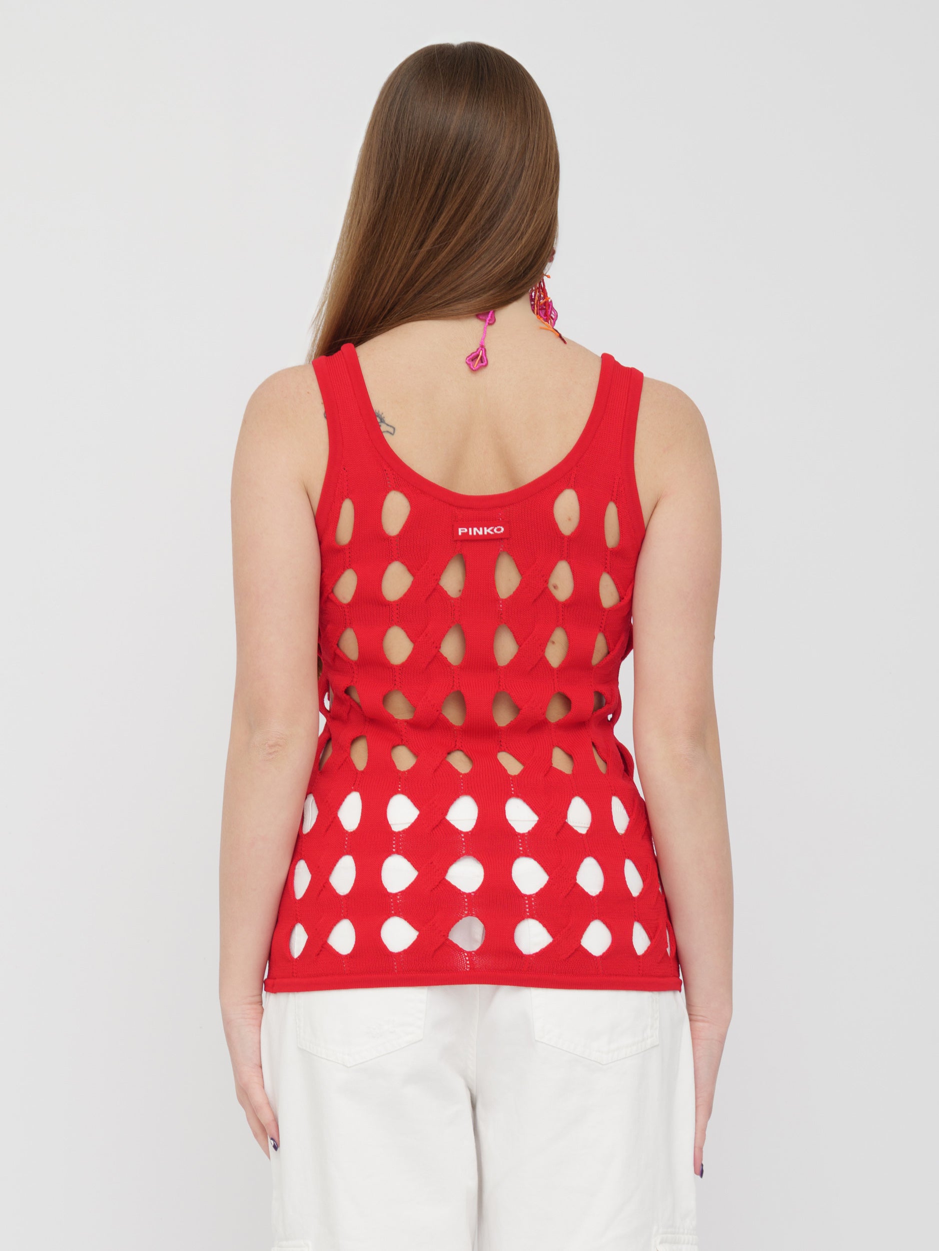 PINKO - top rosso traforato