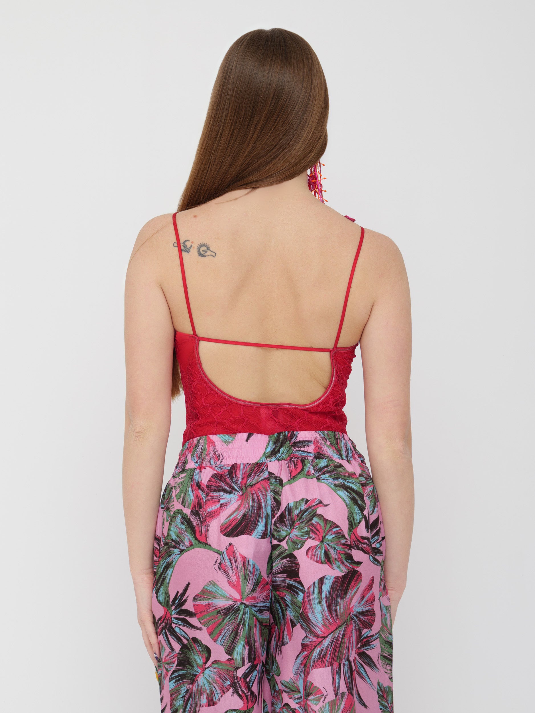 PINKO - body rosso in pizzo