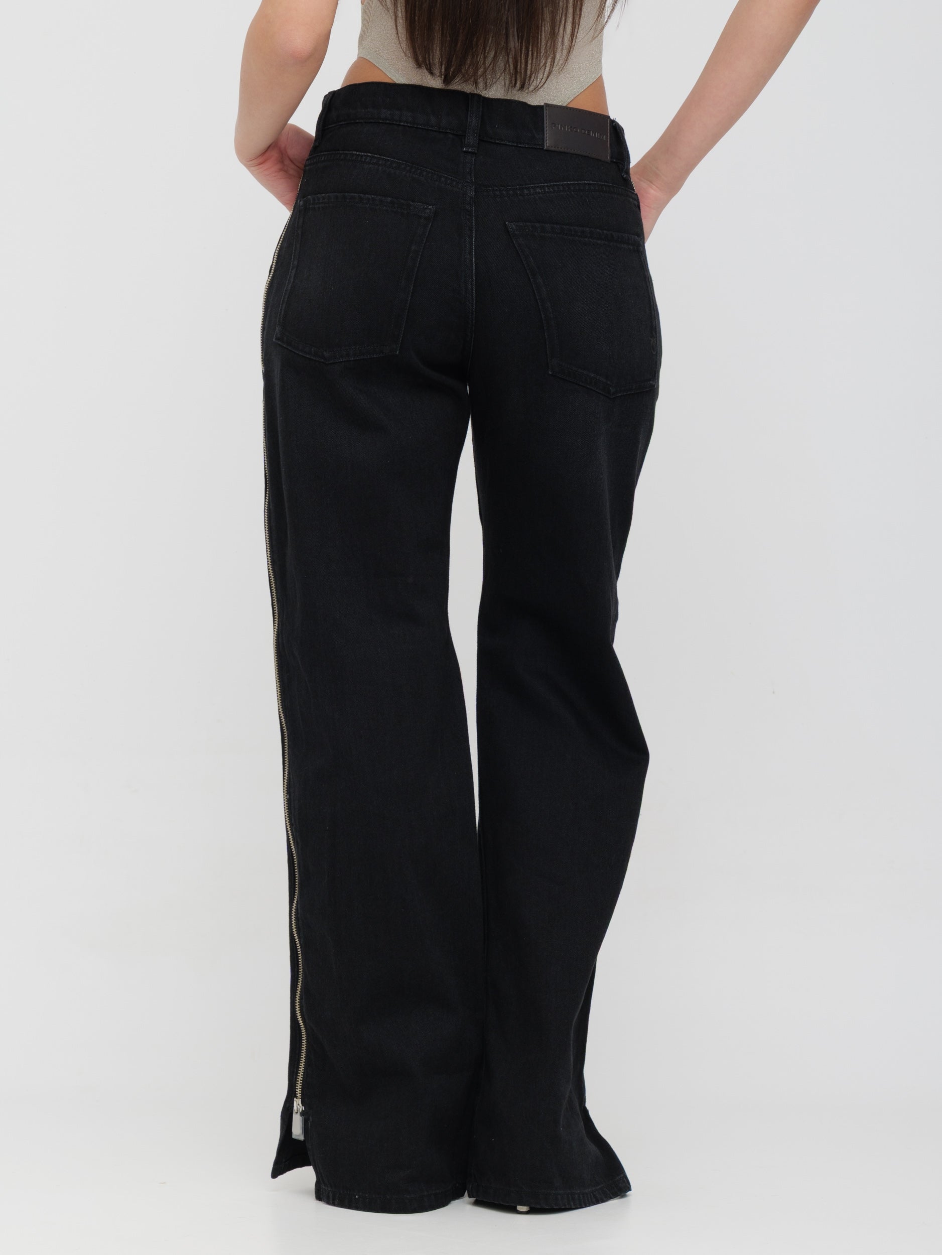 PINKO - jeans nero wide leg con cerniera
