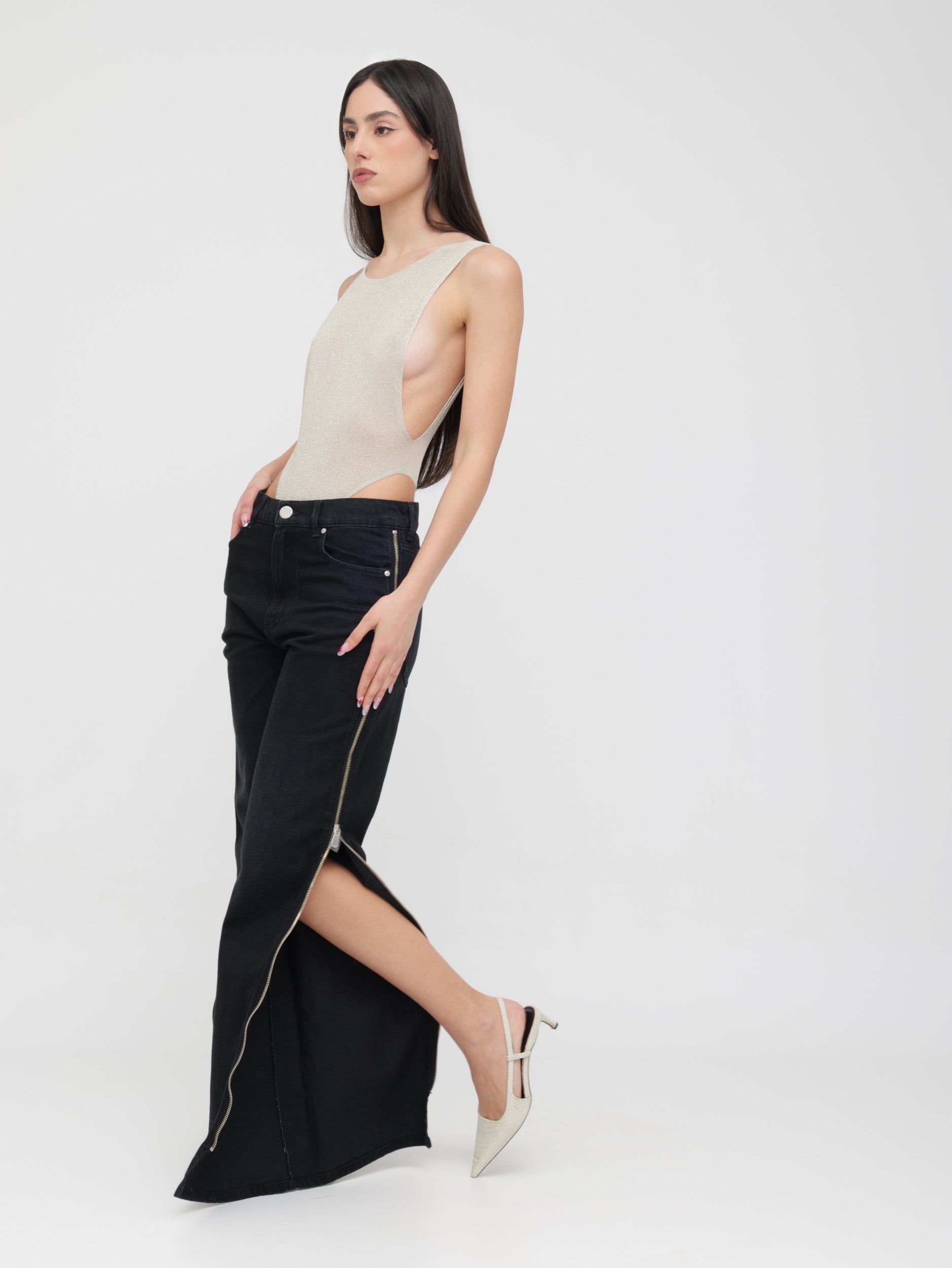 PINKO - jeans nero wide leg con cerniera