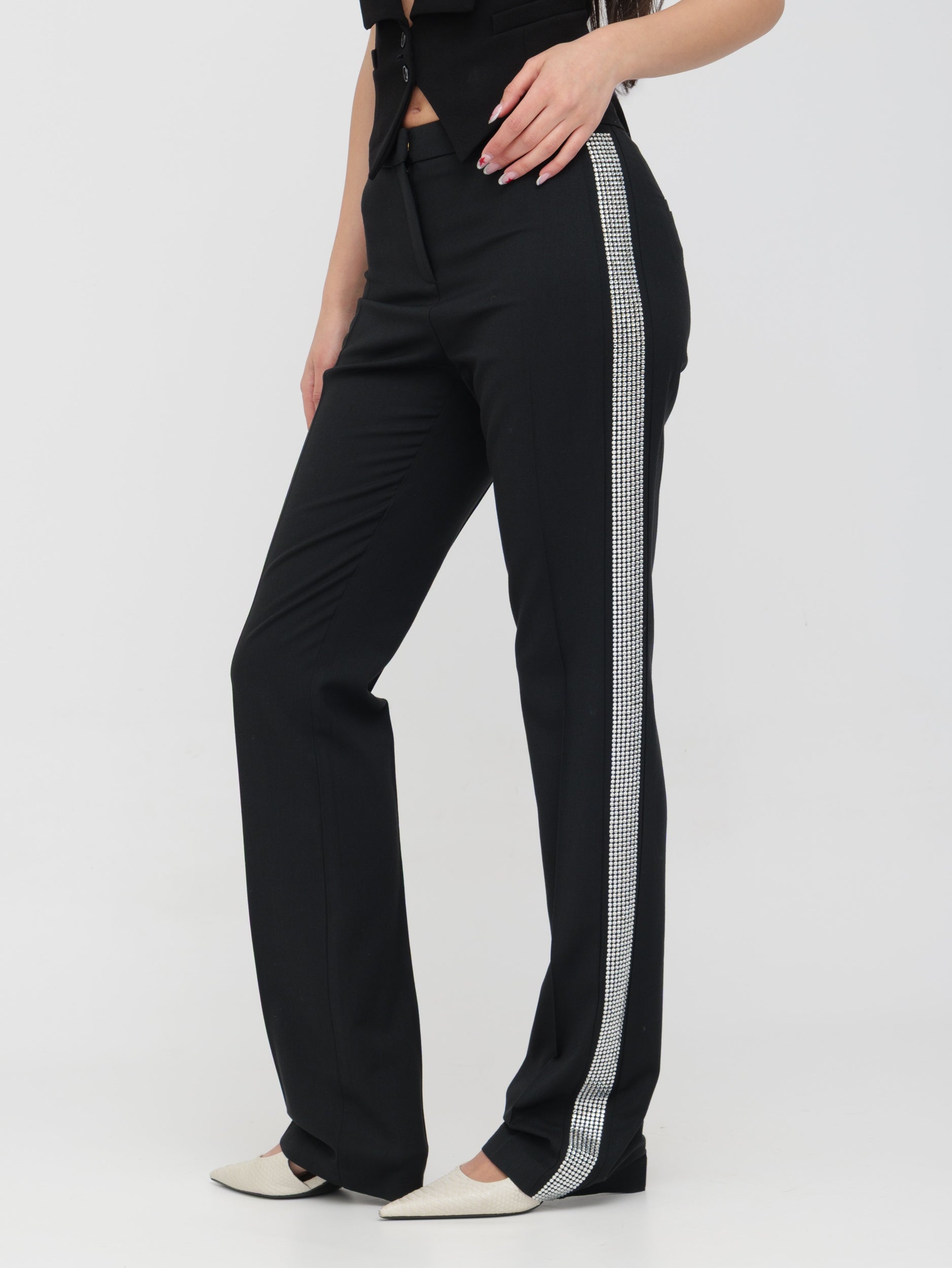 PINKO - pantalone classico nero con strass