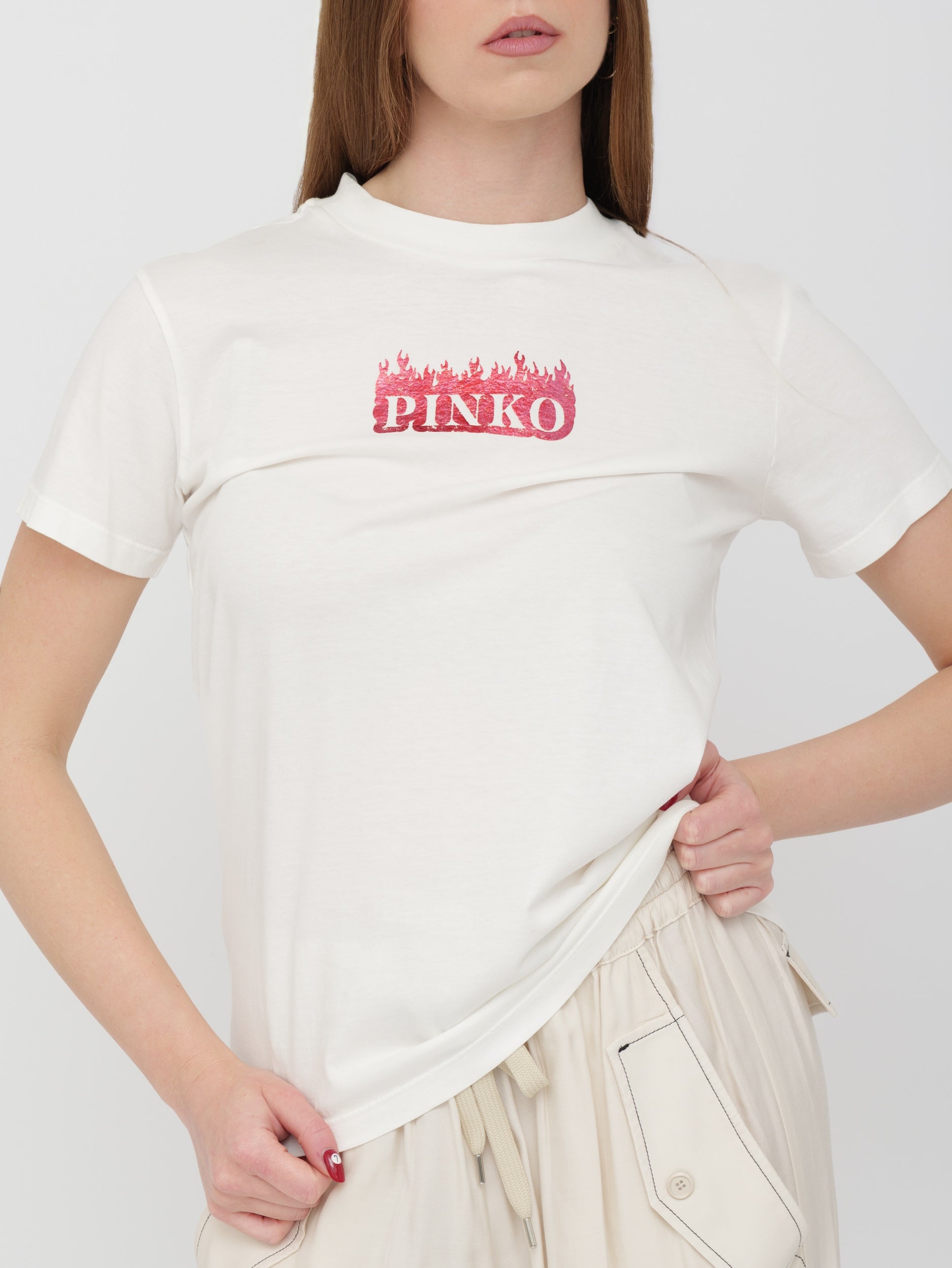 PINKO - t-shirt bianca con stampa logo