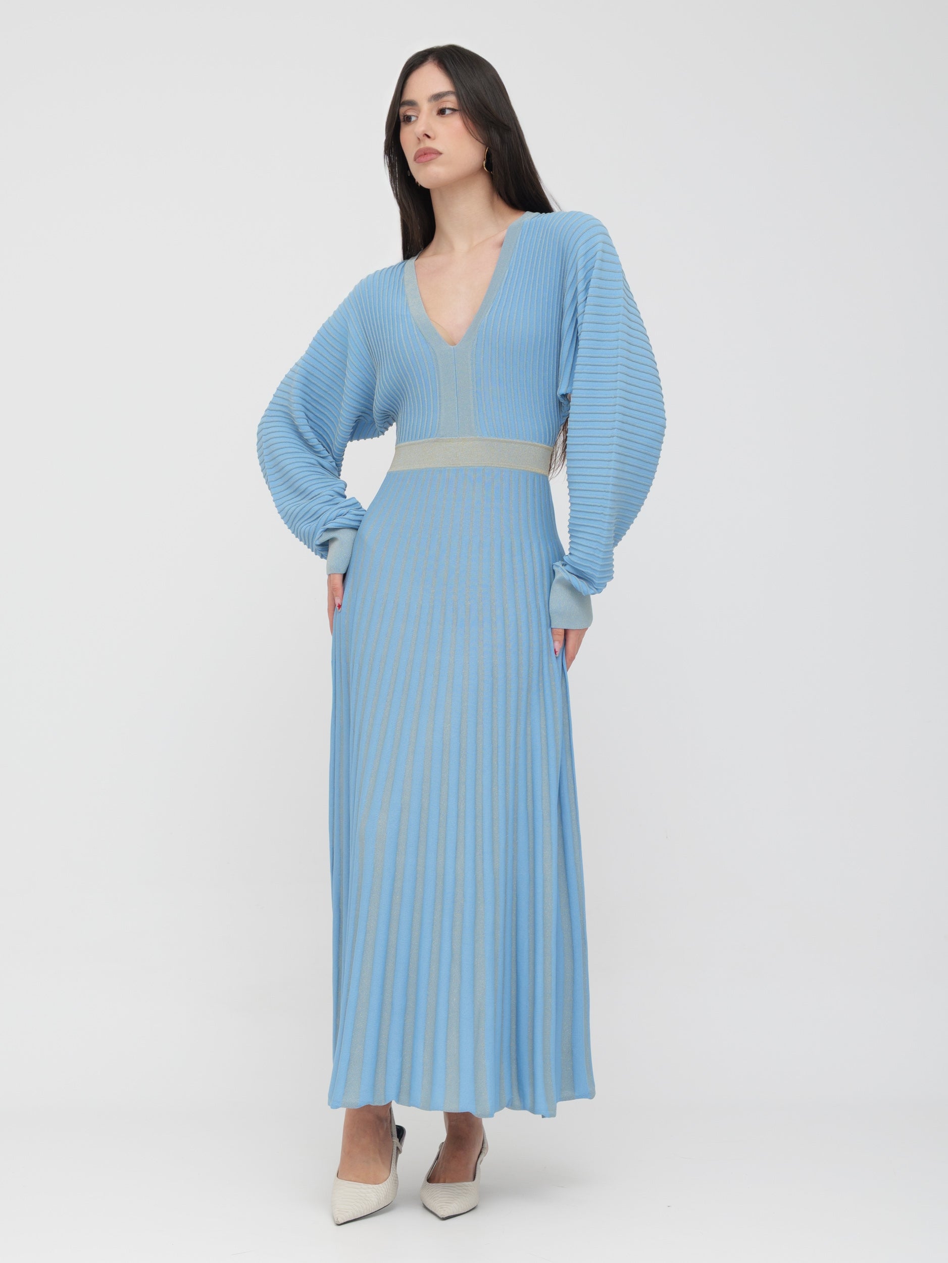 PINKO - abito azzurro lungo plissettato