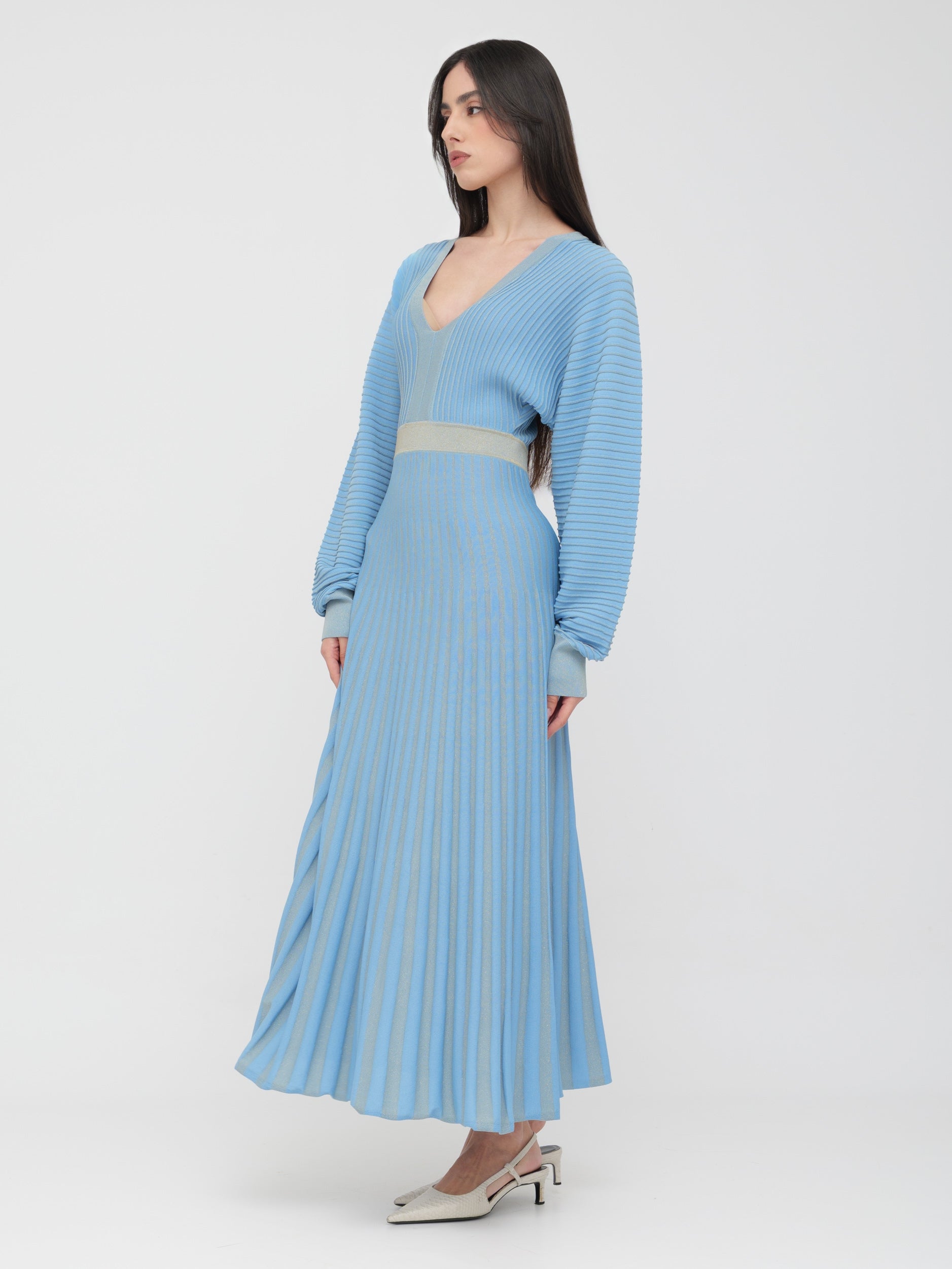 PINKO - abito azzurro lungo plissettato