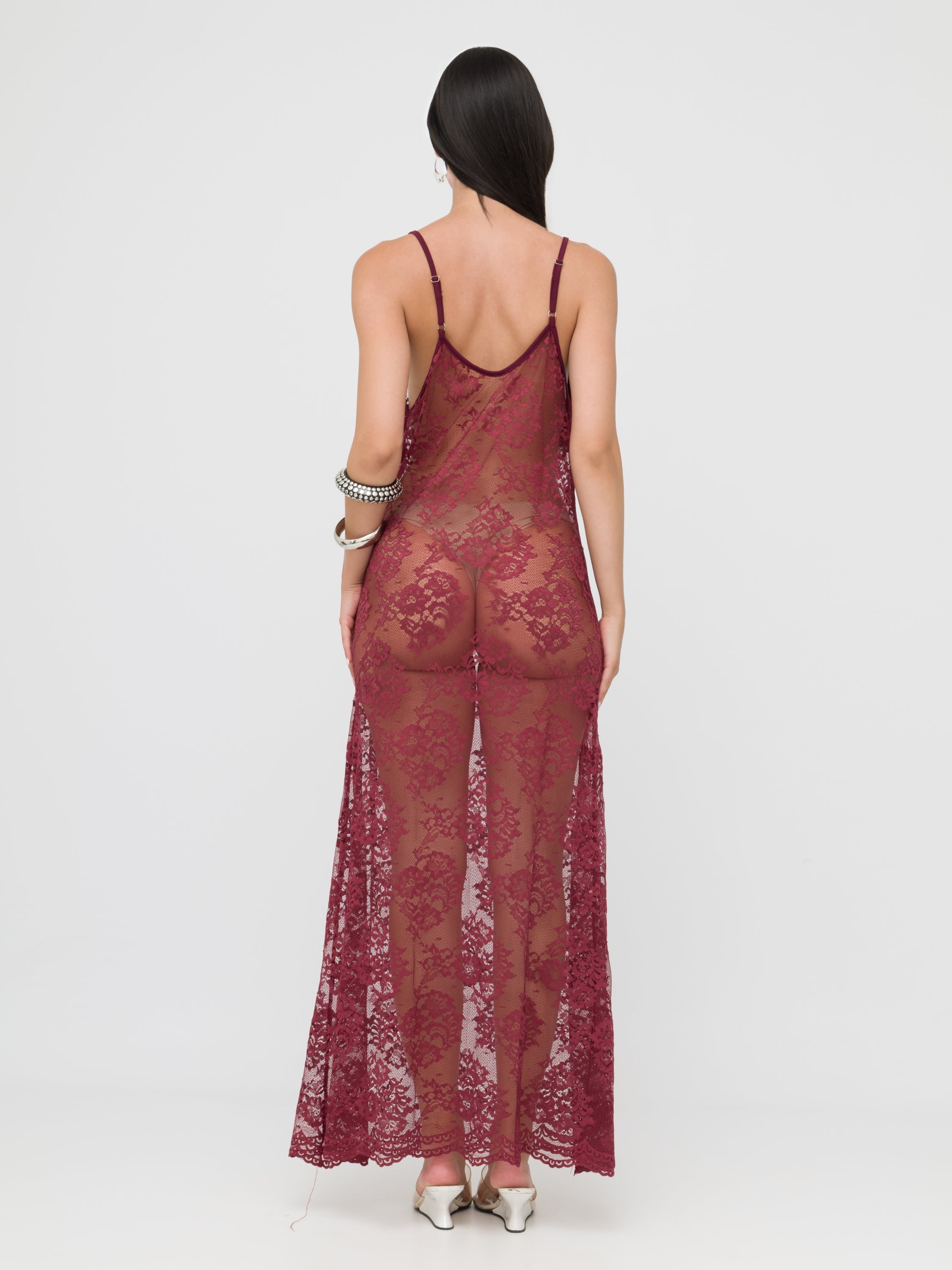 HAVEONE - maxi dress in pizzo bordeaux