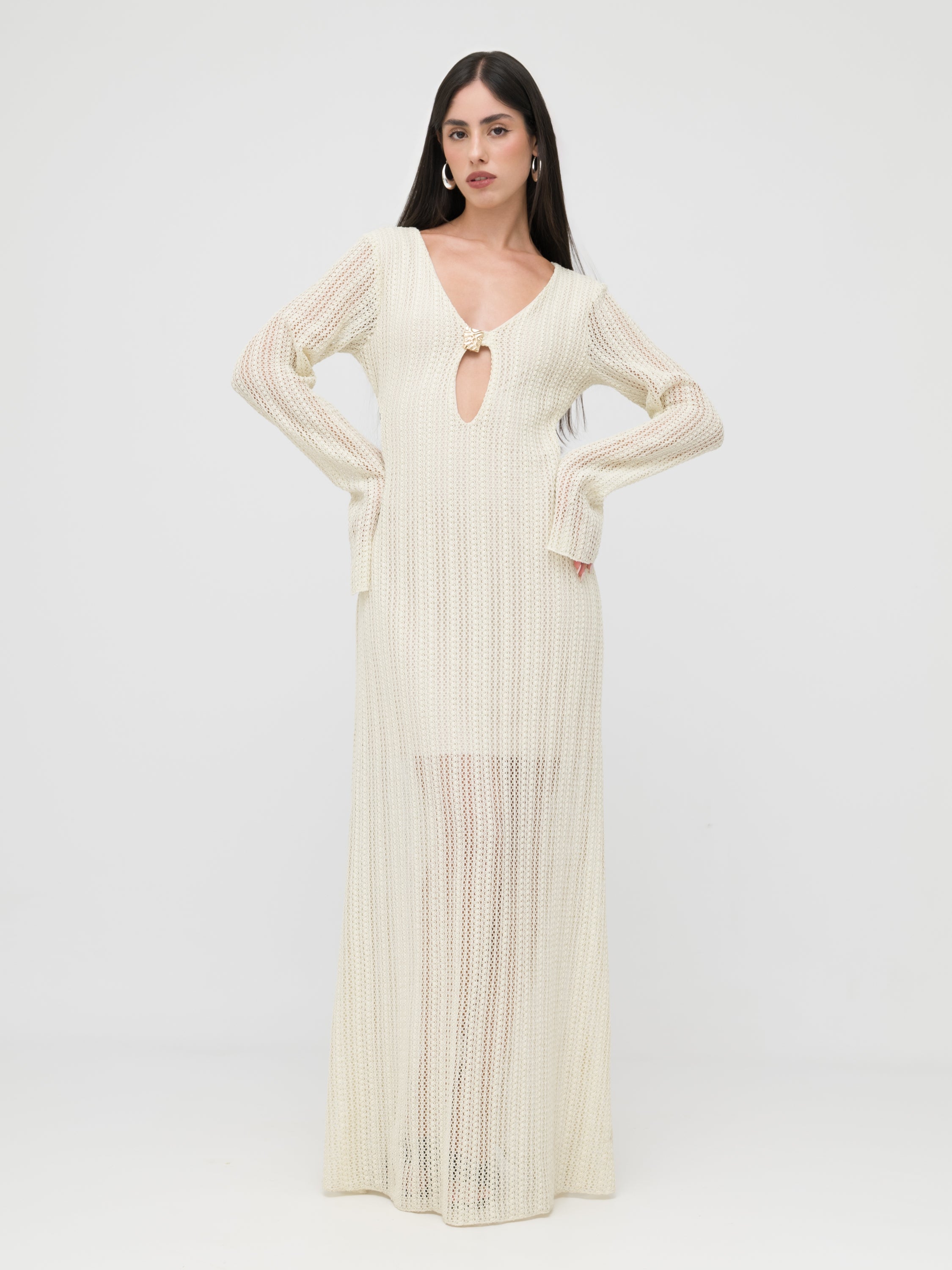 HAVEONE - maxi dress in pizzo White cream