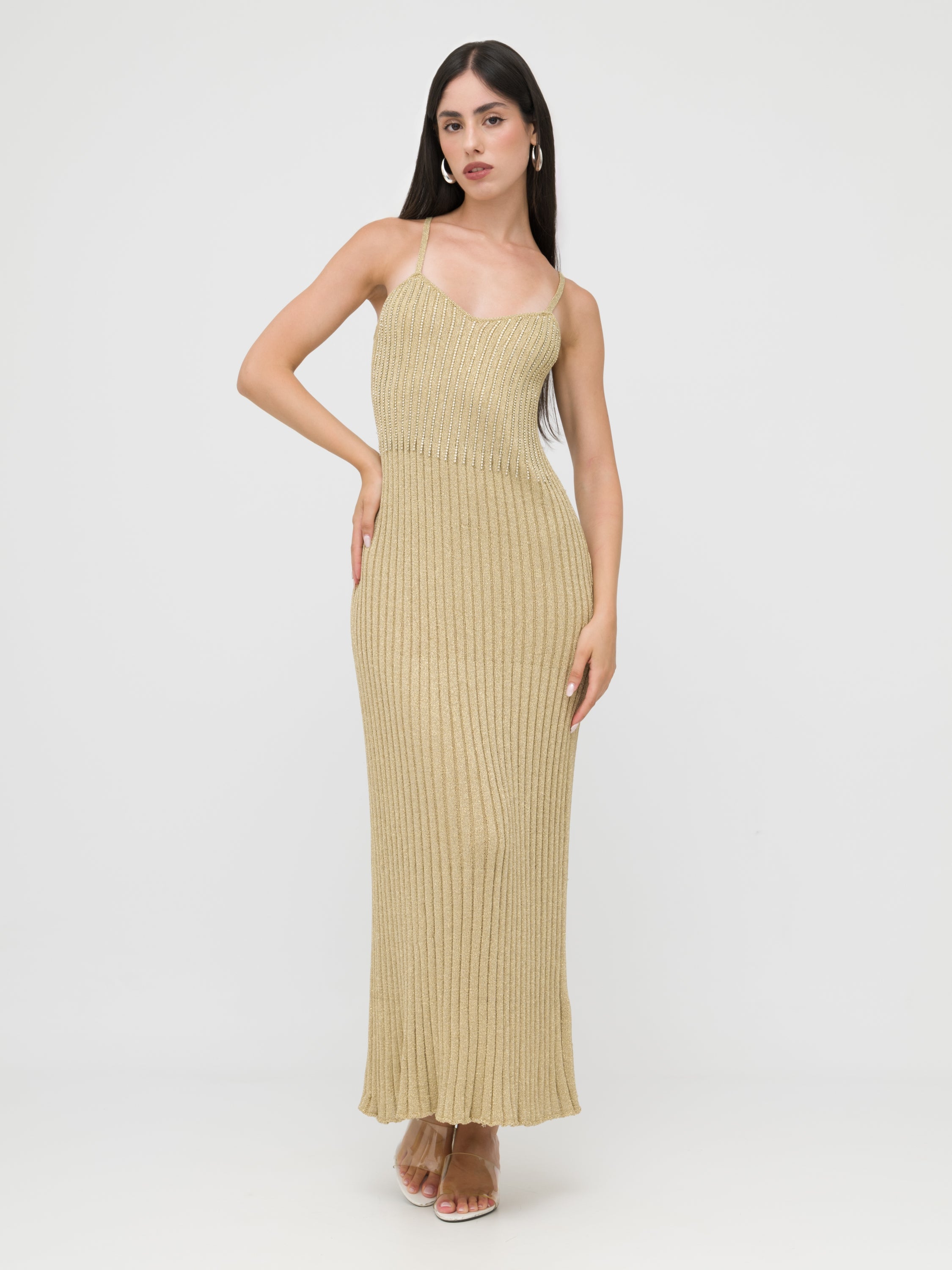 BLUGIRL - maxi dress aderente sabbia a costine
