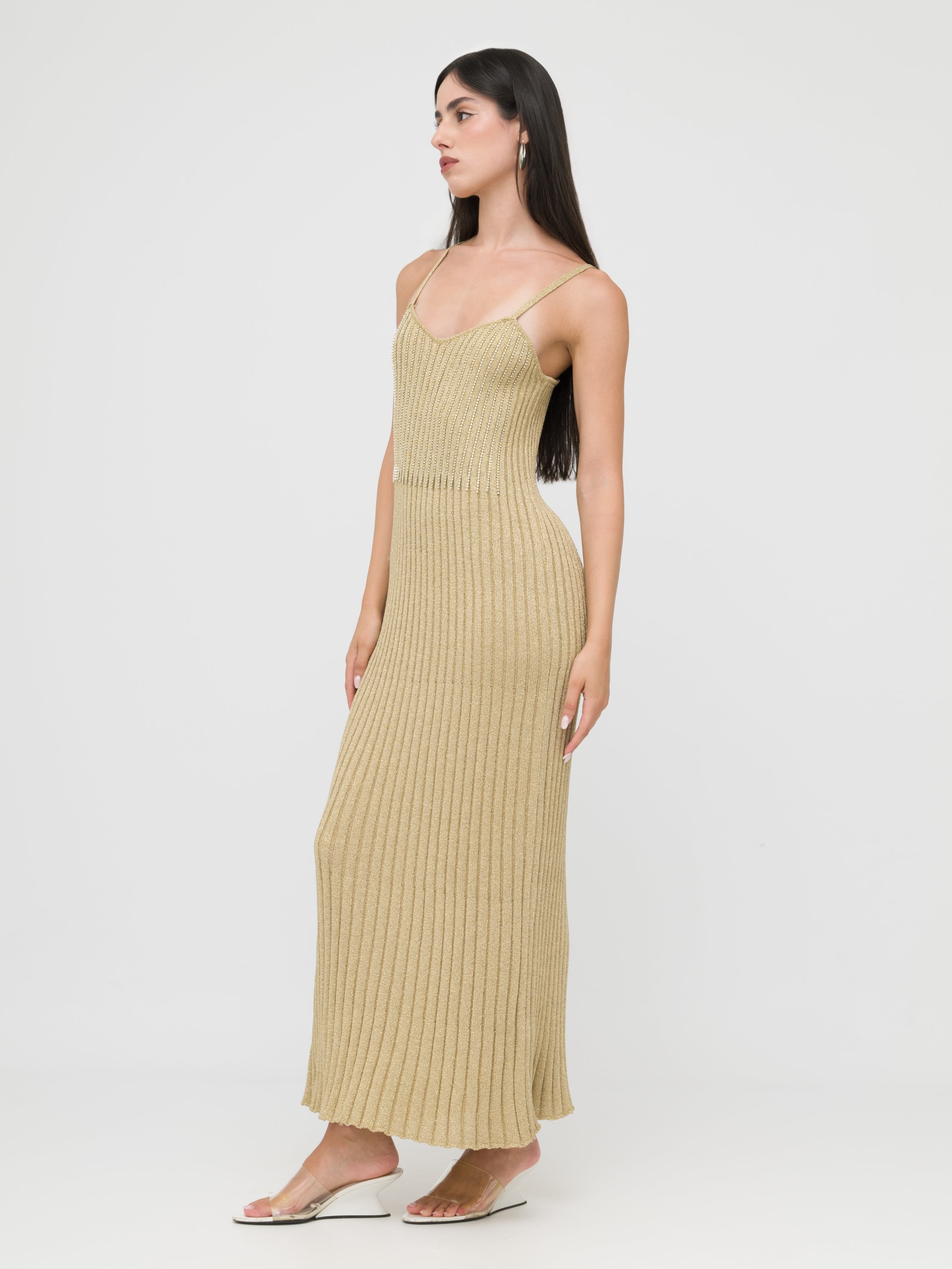 BLUGIRL - maxi dress aderente sabbia a costine