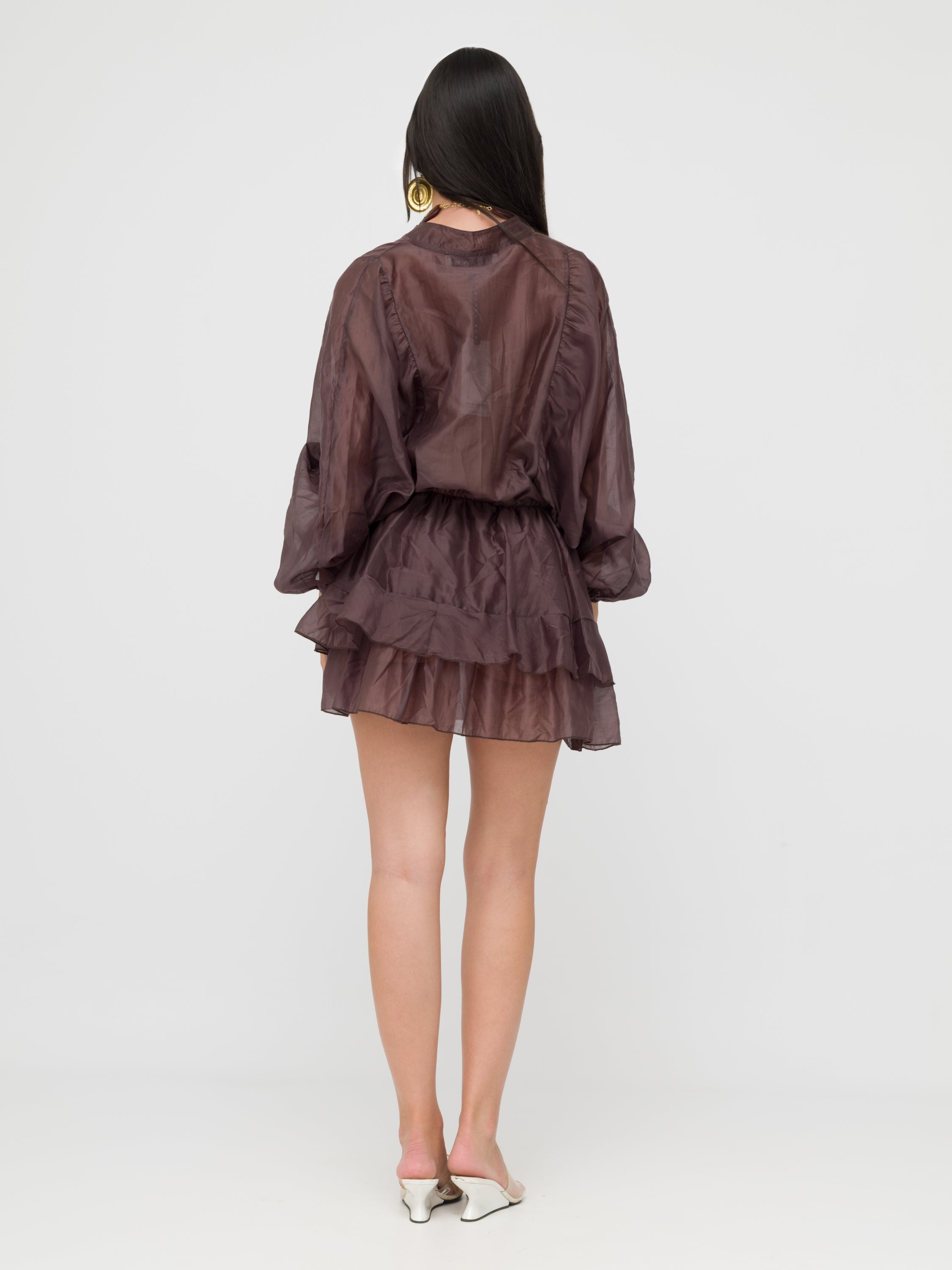 HAVEONE - mini dress brown dettagli a balze