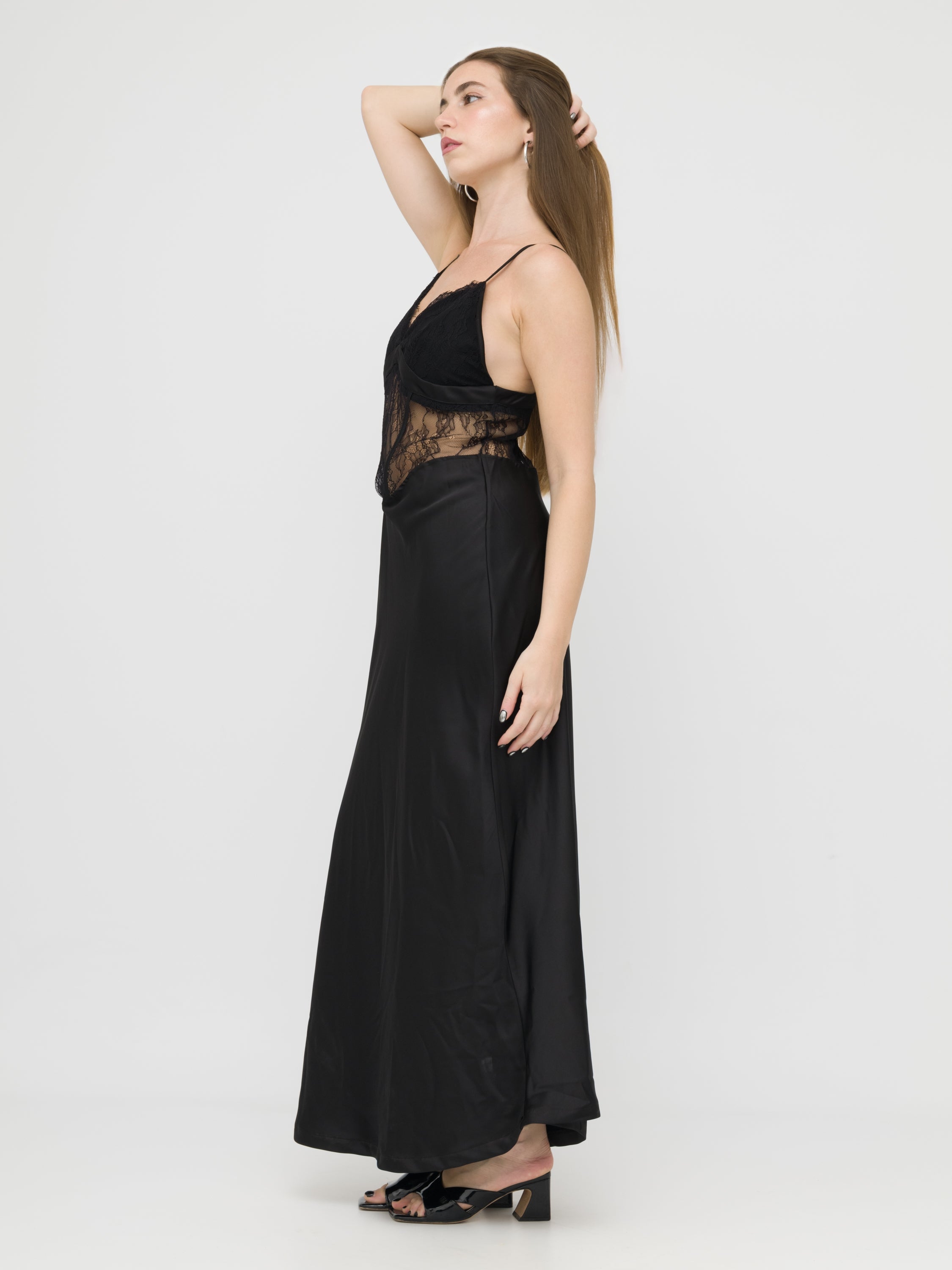 HAVEONE - maxi dress black dettagli pizzo