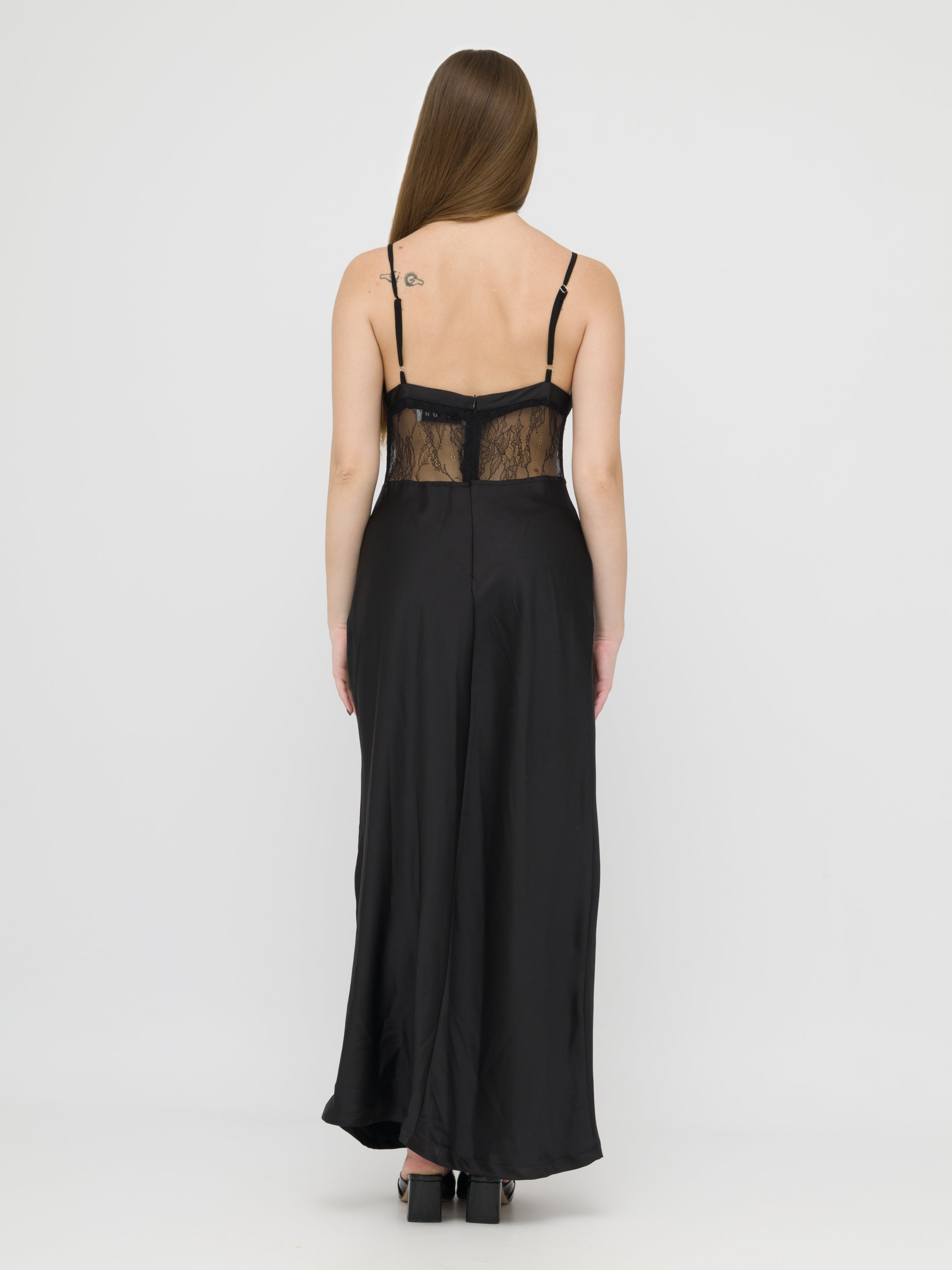 HAVEONE - maxi dress black dettagli pizzo