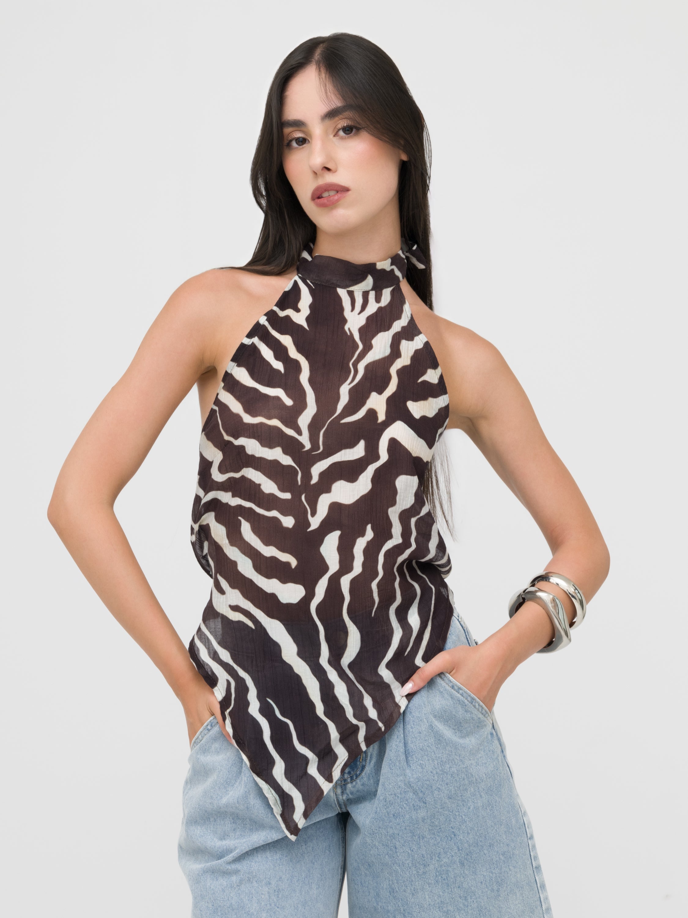 HAVEONE - top asimmetrico zebrato scollatura posteriore