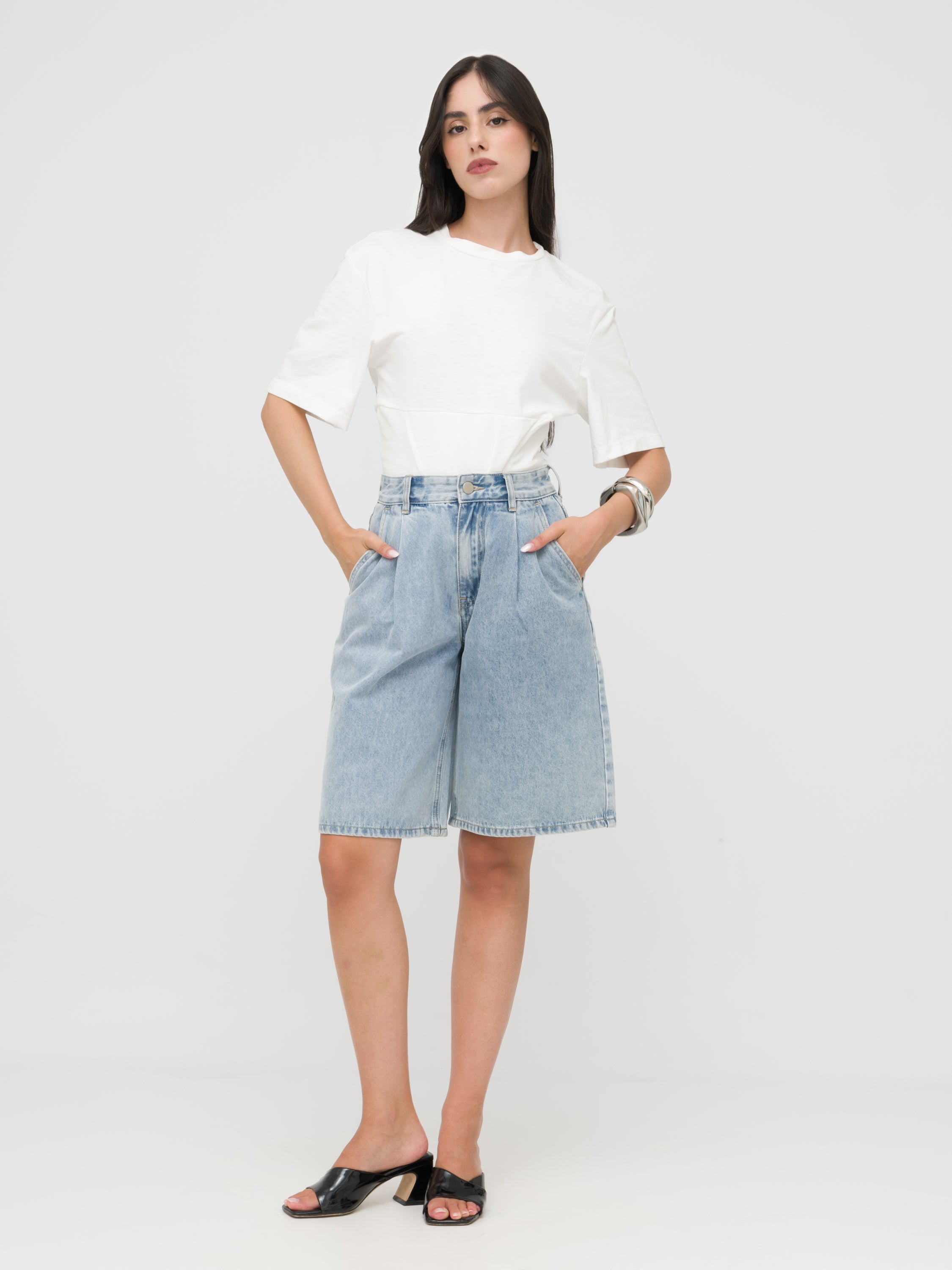 HAVEONE - Bermuda di jeans vita media