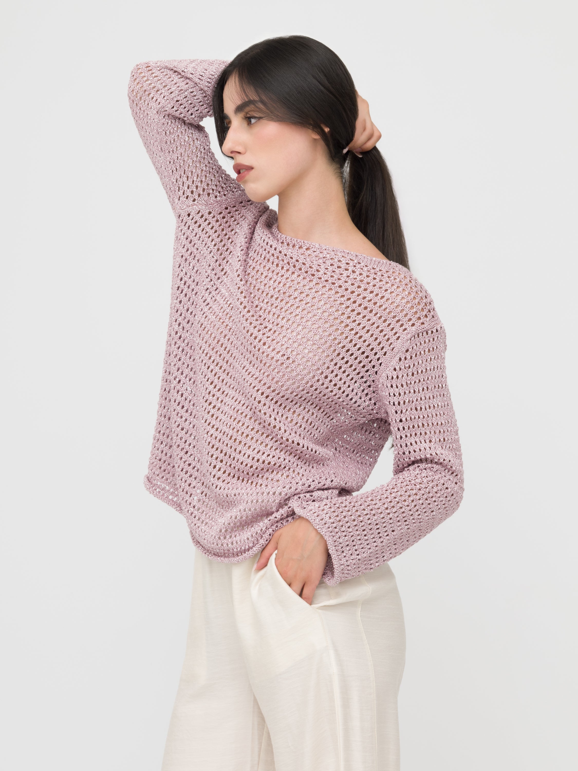 CELYE- maglia in filo dettagliata rosa antico
