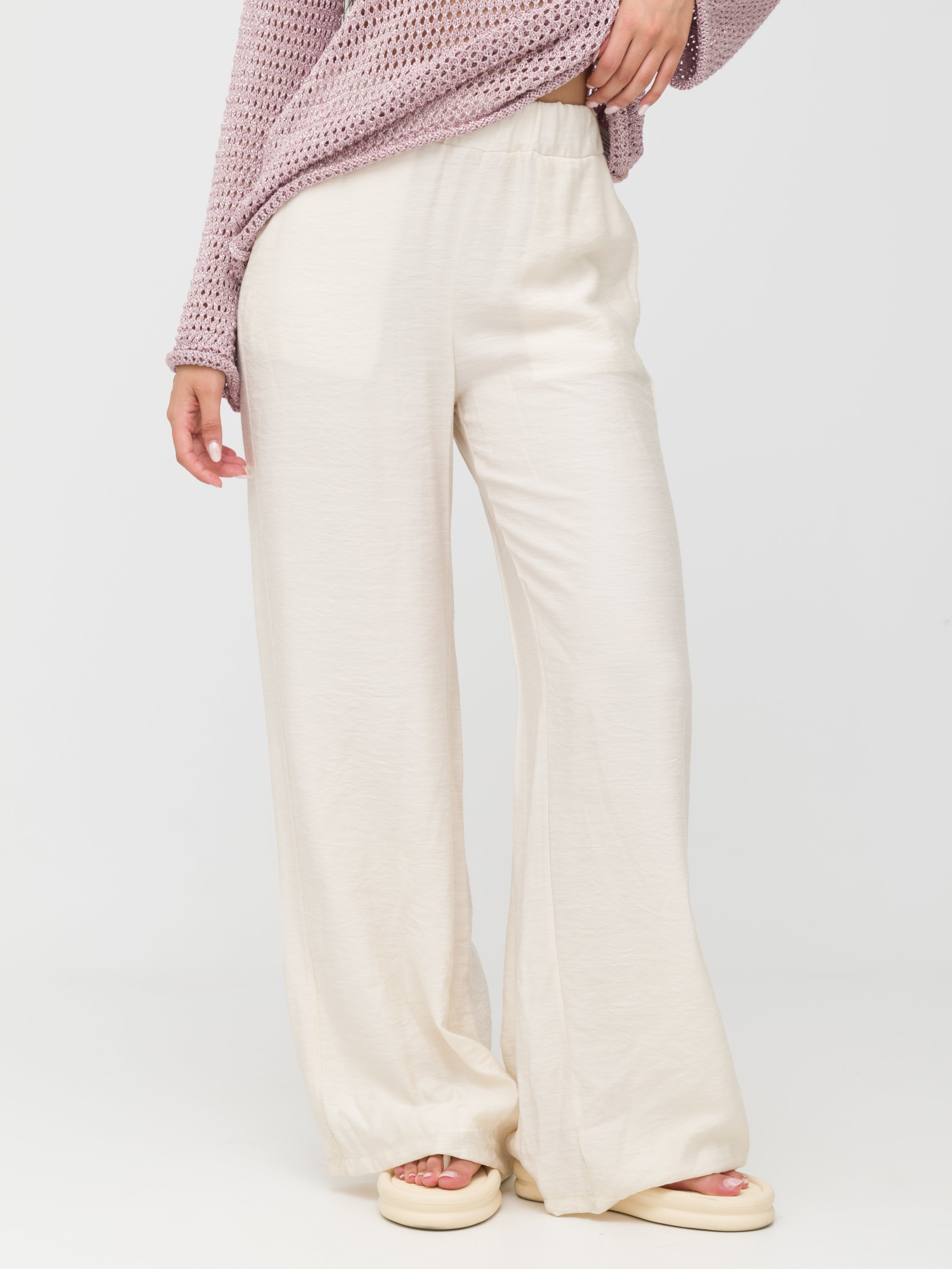 HAVEONE - pantalone wide leg leggero White cream