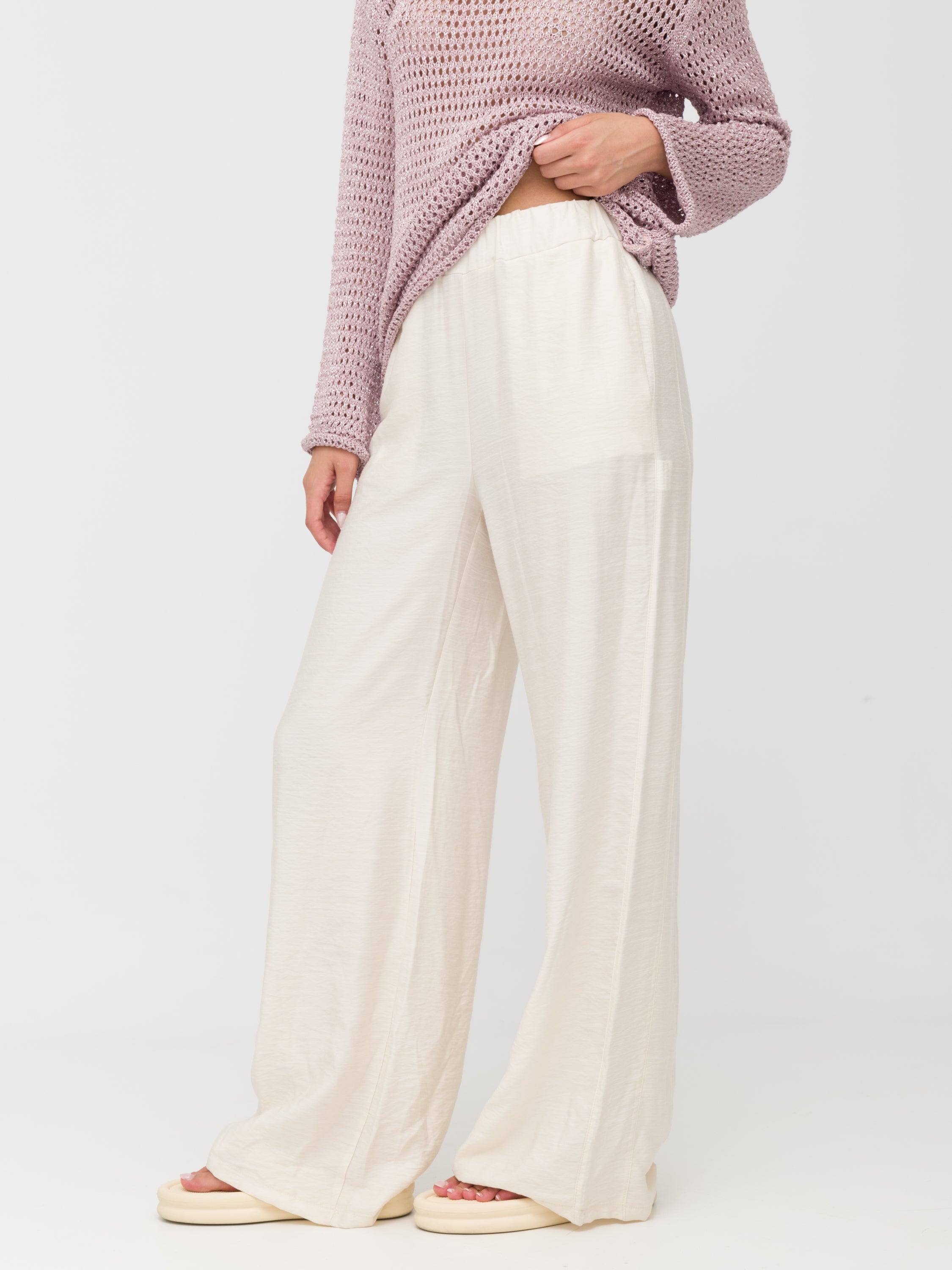 HAVEONE - pantalone wide leg leggero White cream