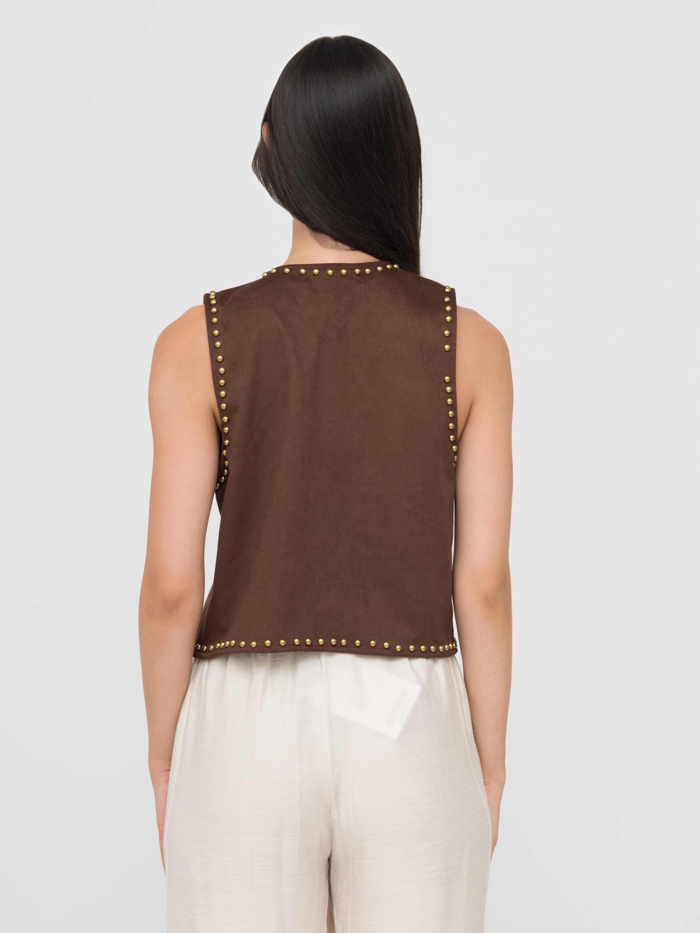 HAVEONE - gilet brown in camoscio con borchie