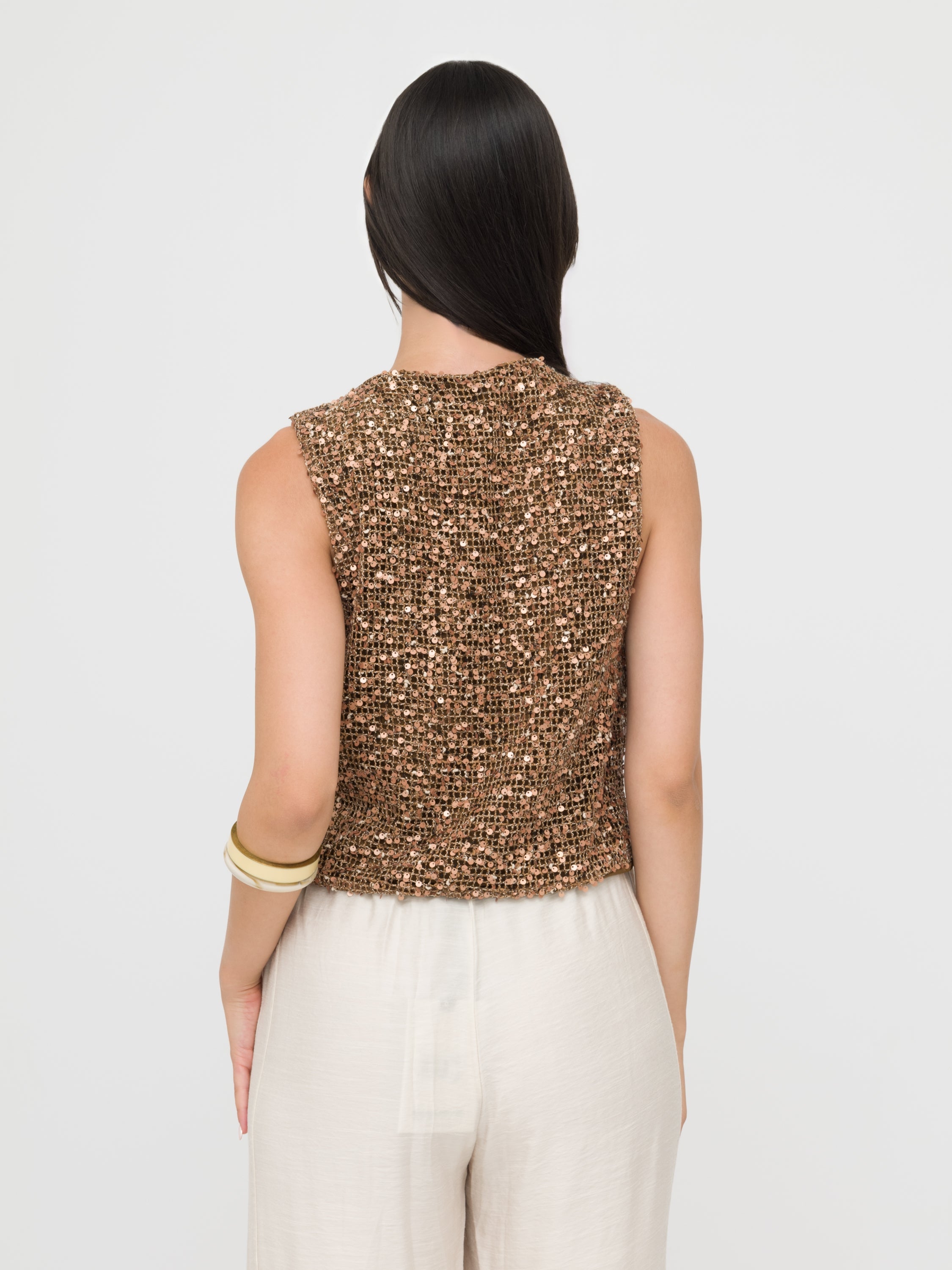 HAVEONE - gilet brown con paillettes