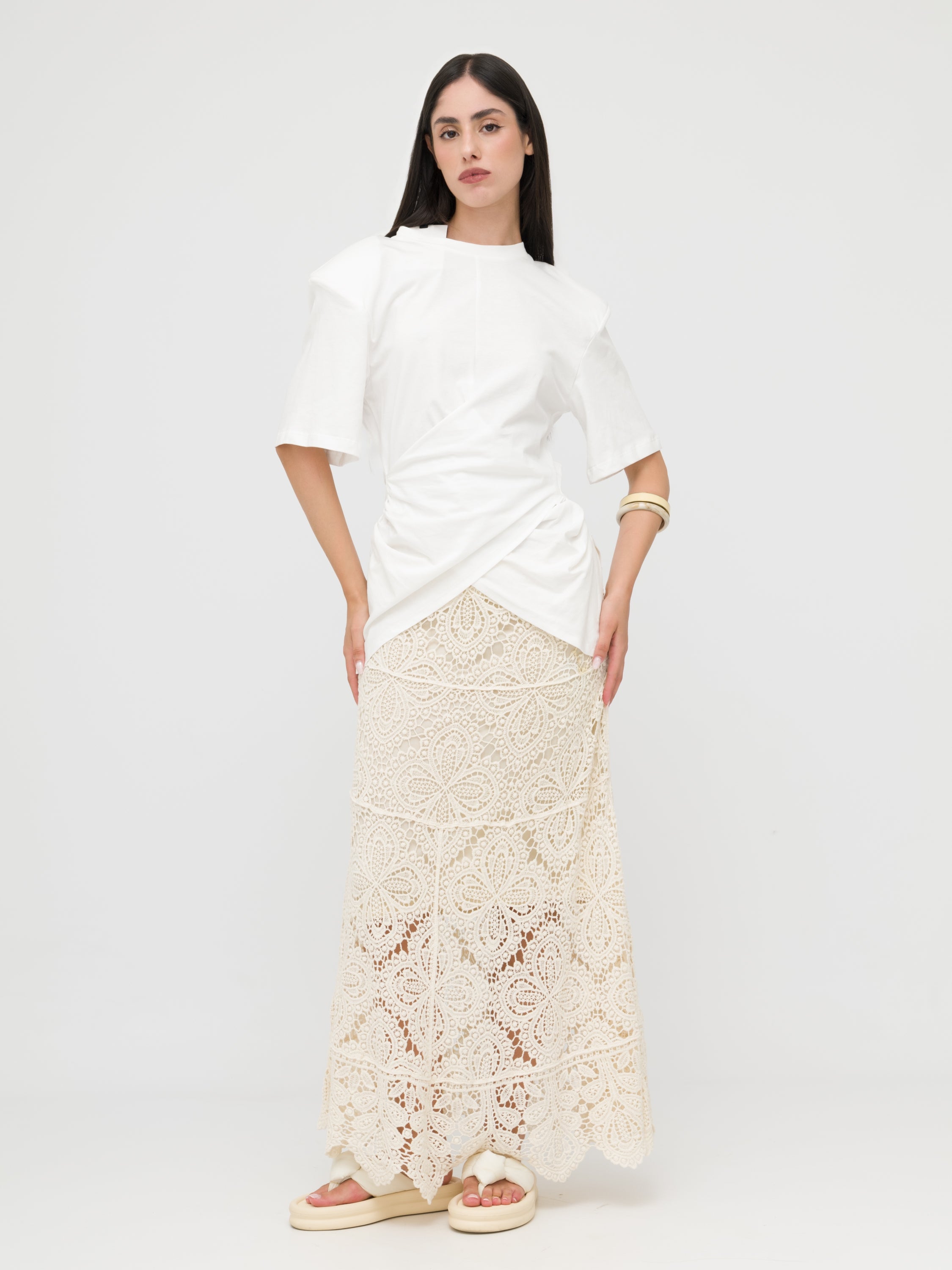 HAVEONE- maxi skirt in crochet White cream