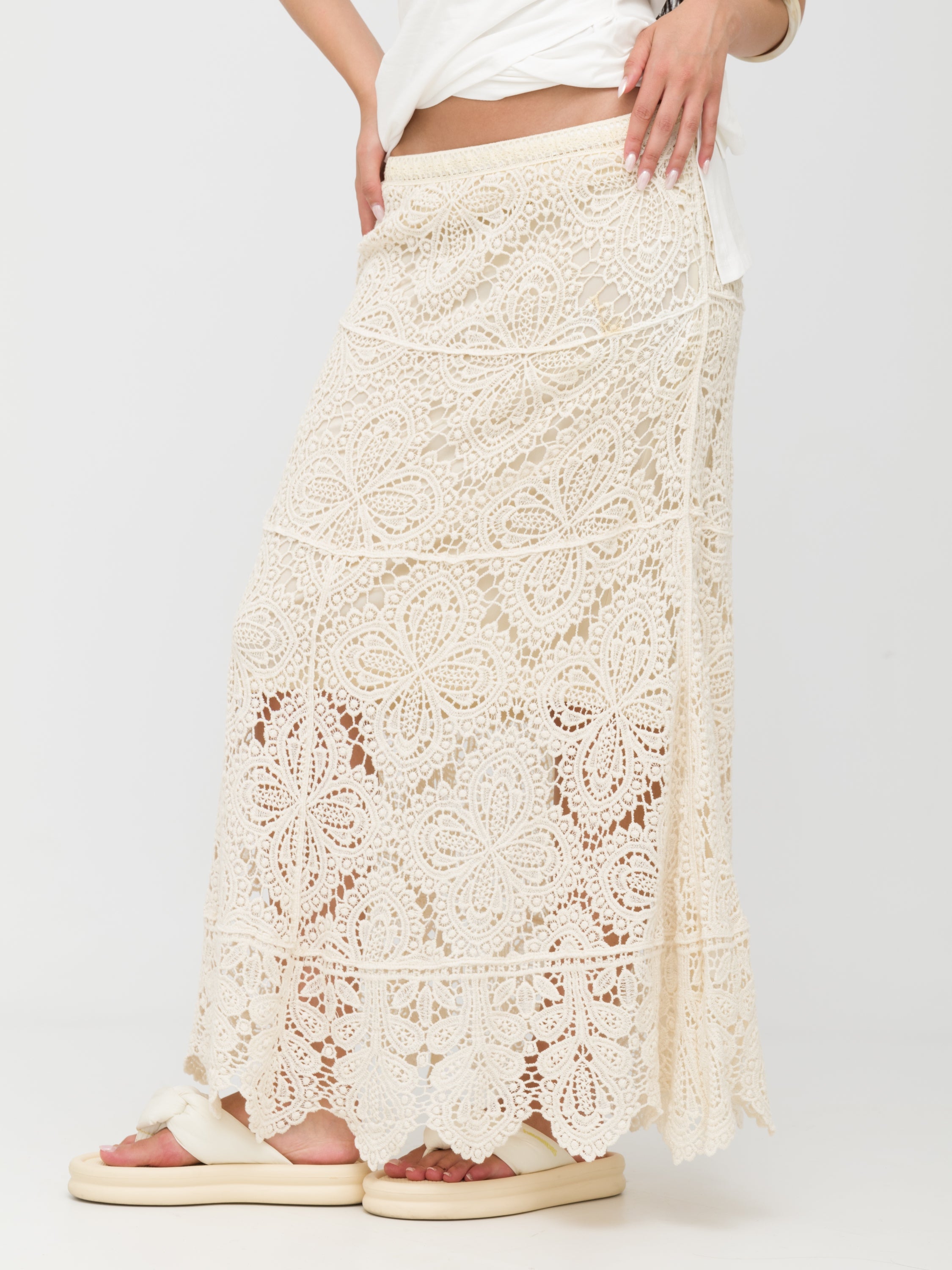 HAVEONE- maxi skirt in crochet White cream