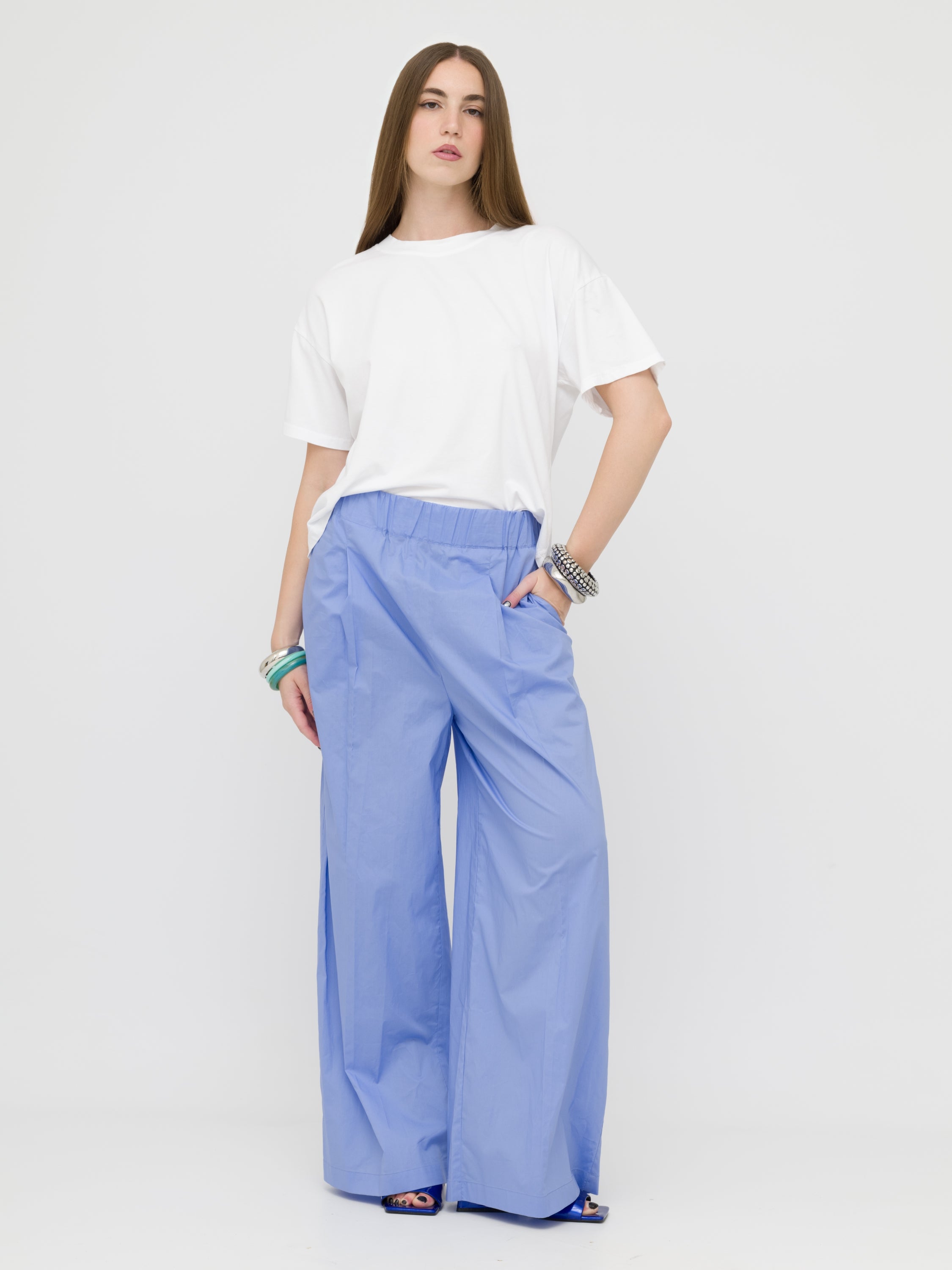 EMMA & GAIA- pantalone wide leg celeste